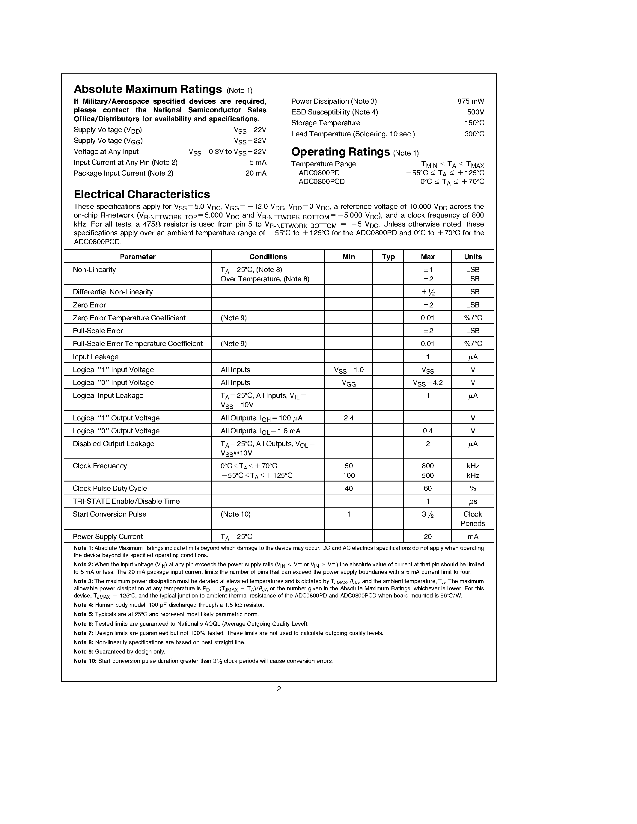 Даташит ADC0800 - ADC0800 8-Bit A/D Converter страница 2