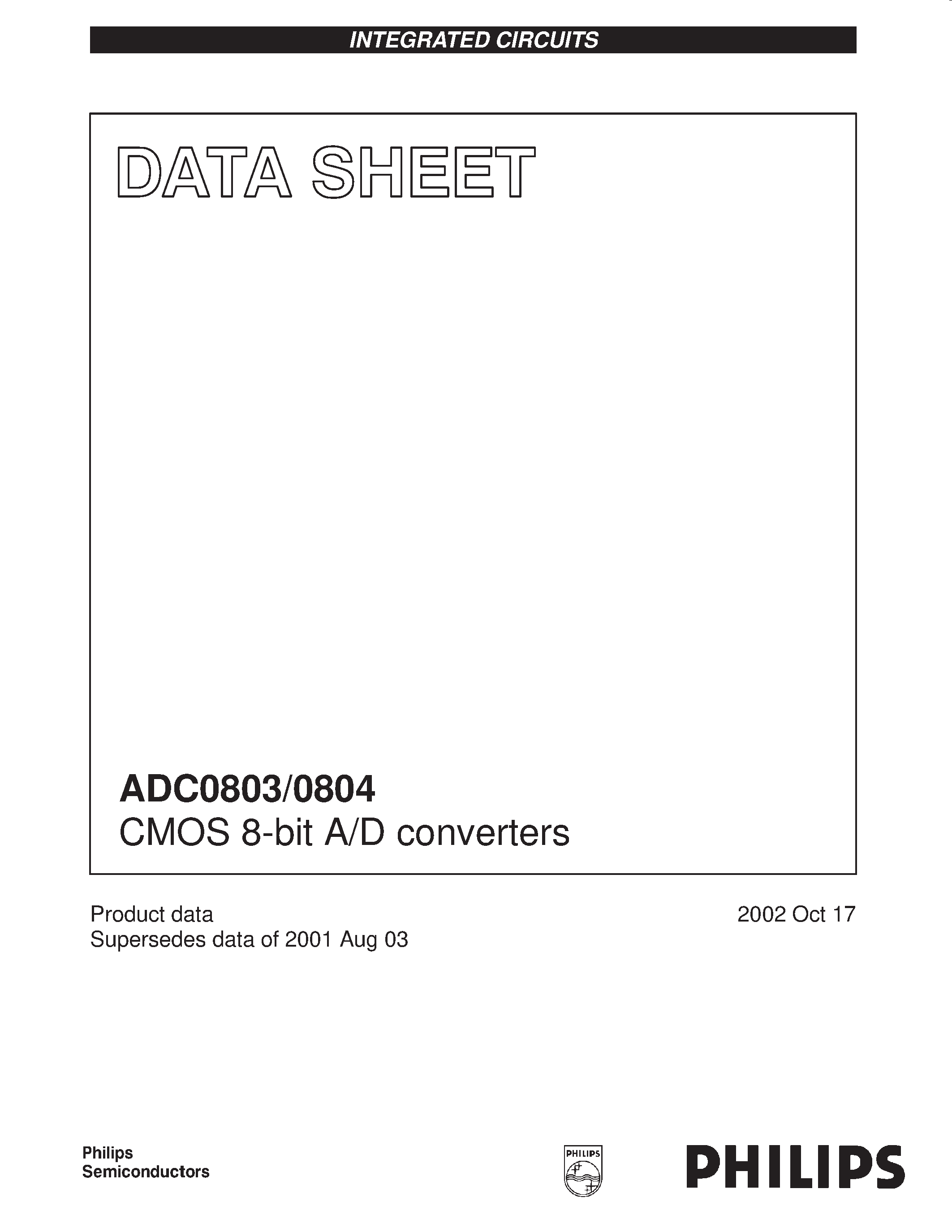 Даташит ADC0803-1CD - CMOS 8-bit A/D converters страница 1