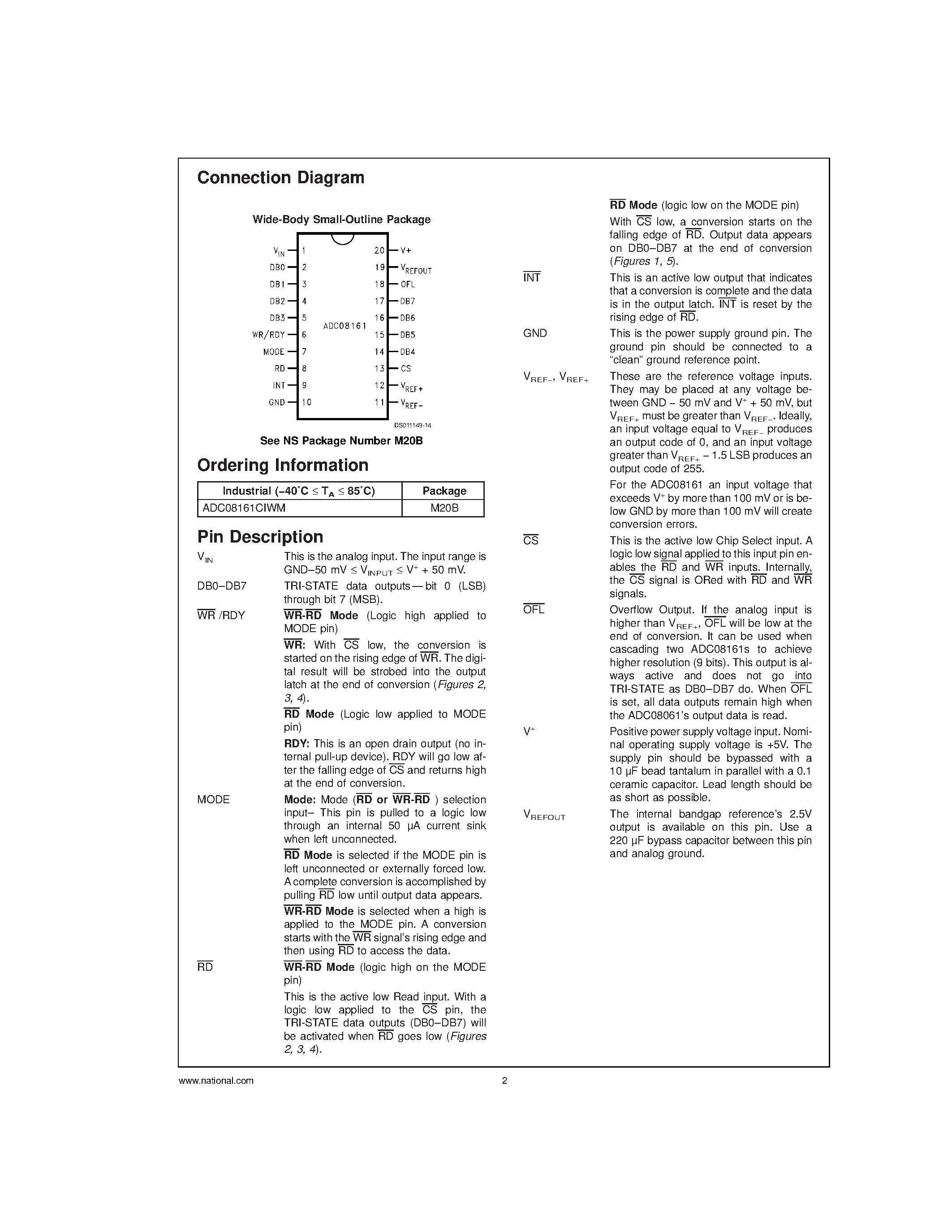 Datasheet ADC08161CIWM page 2 Datasheet ADC08161CIWM - 500 ns A/D Converter with S/H Function and 2.5V Bandgap Reference page 2