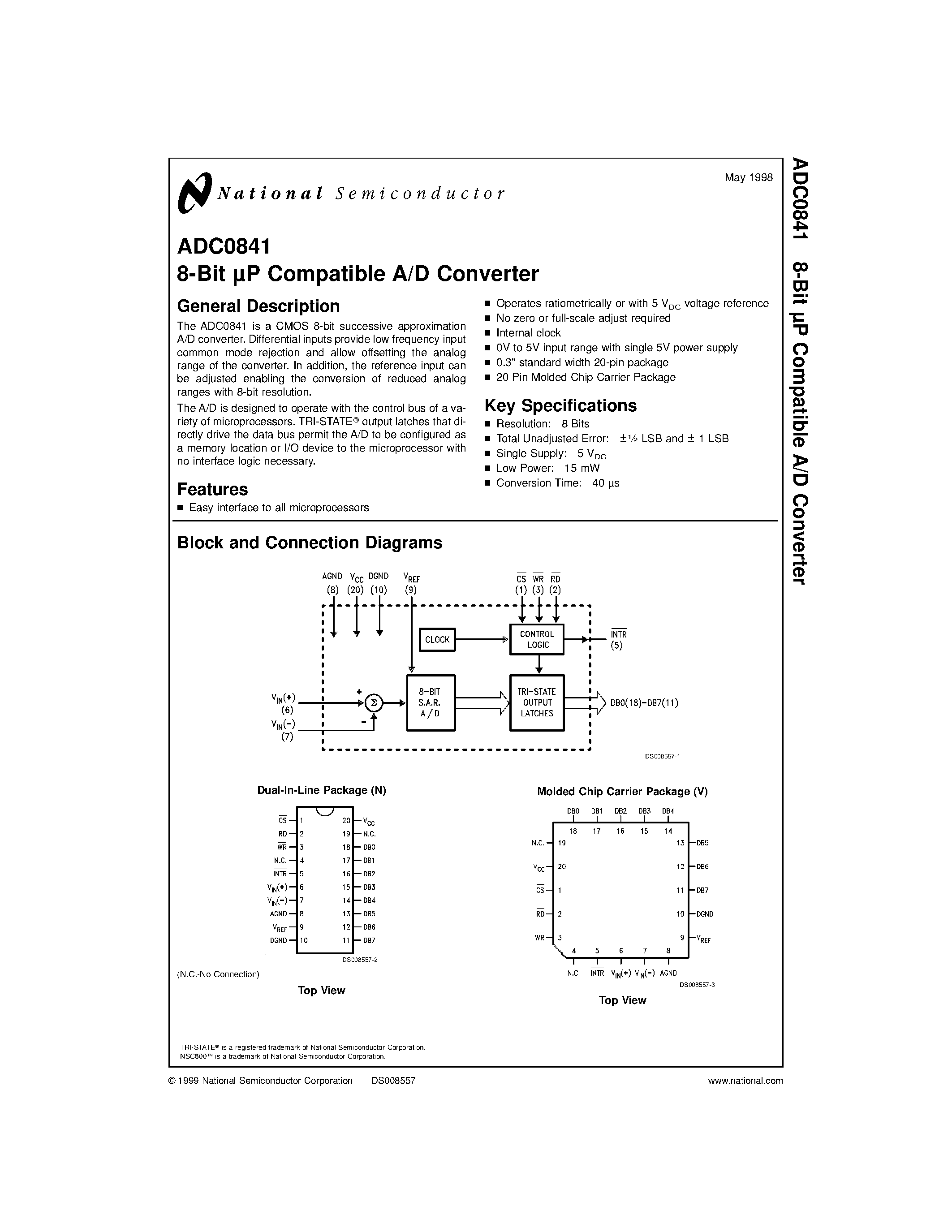 Datasheet ADC0841BCV - 8-Bit P Compatible A/D Converter page 1