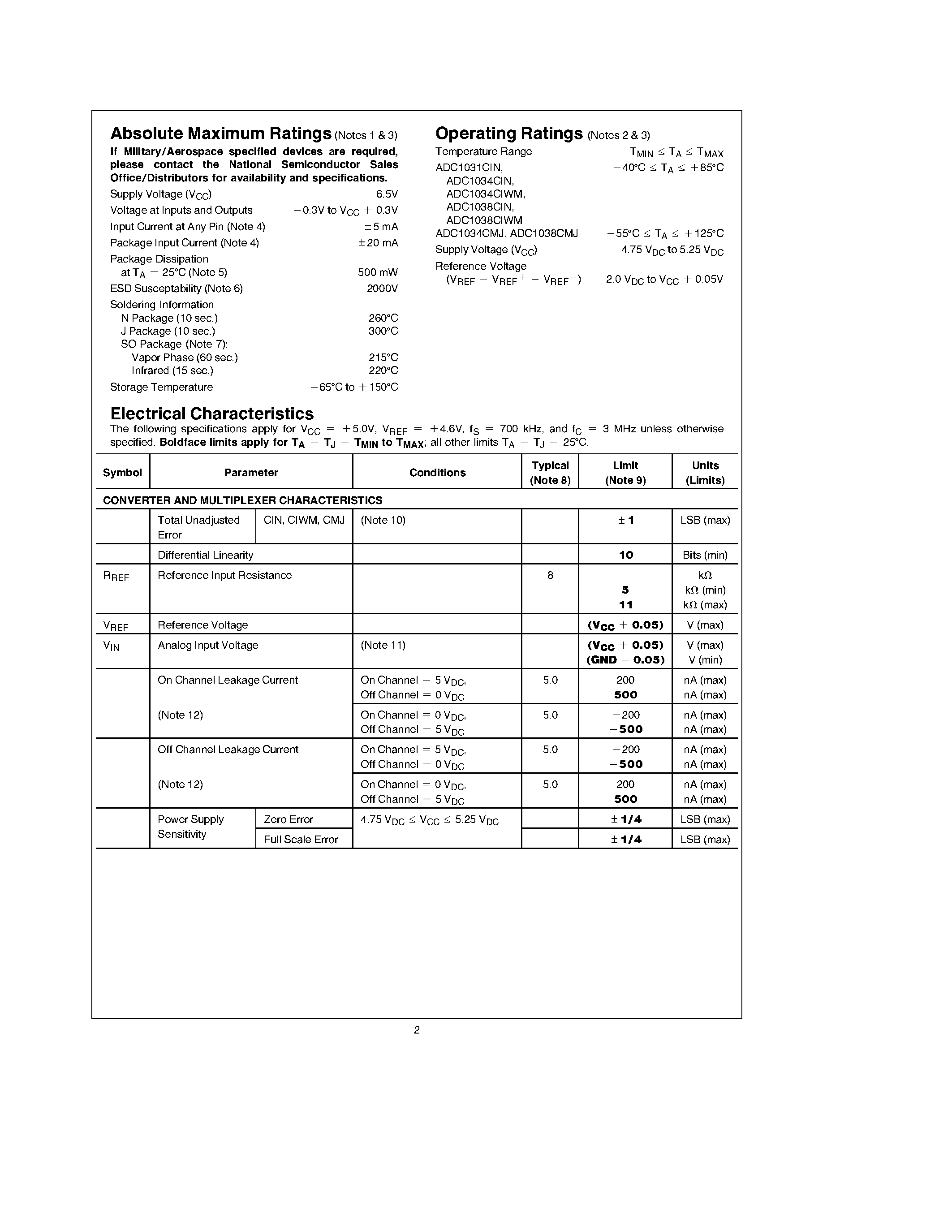 Даташит на микросхему ADC1034 страница 2 Даташит ADC1034 - ADC1031/ADC1034/ADC1038 10-Bit Serial I/O A/D Converters with Analog Multiplexer and Track/Hold Function страница 2
