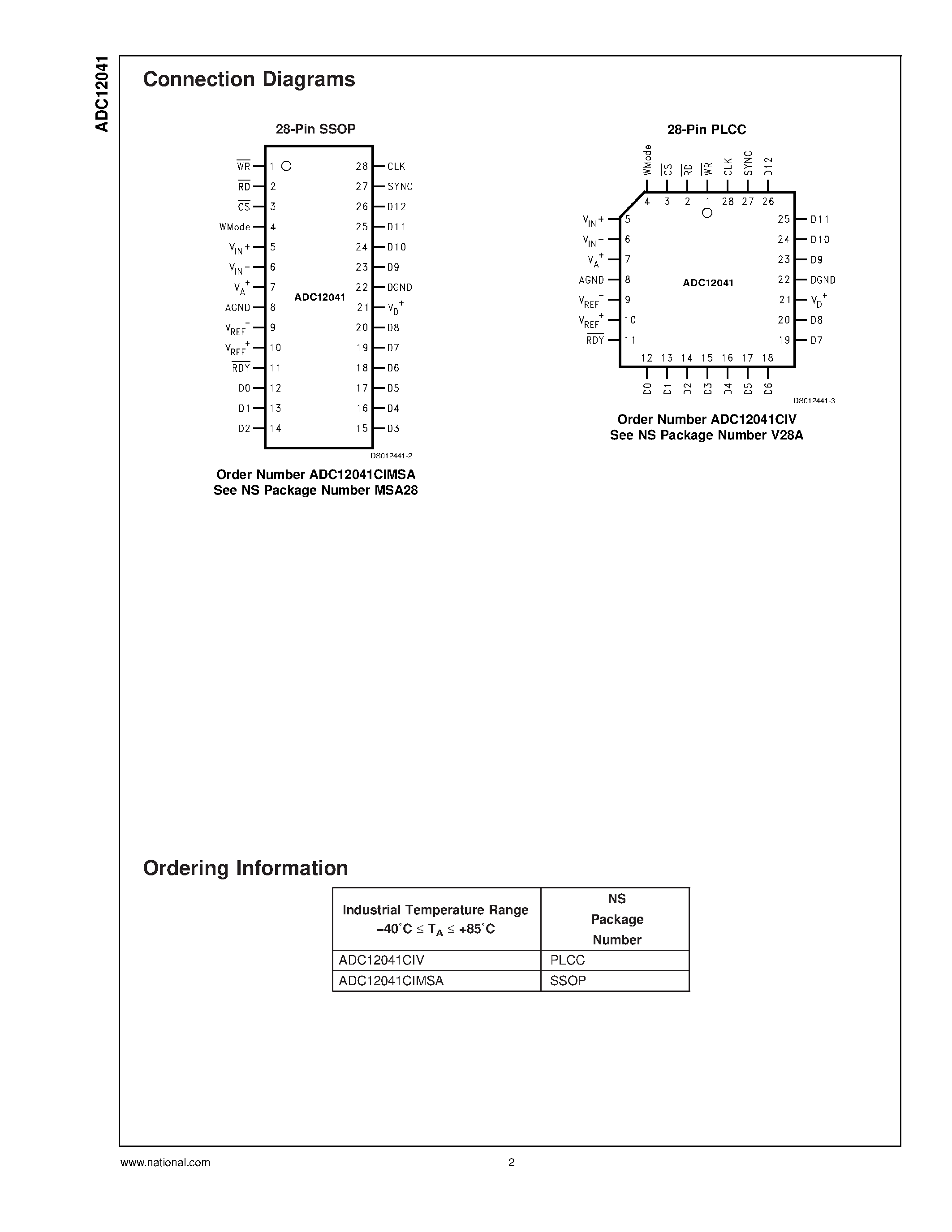 Datasheet ADC12041CIMSA - 12-Bit Plus Sign 216 kHz Sampling Analog-to-Digital Converter page 2