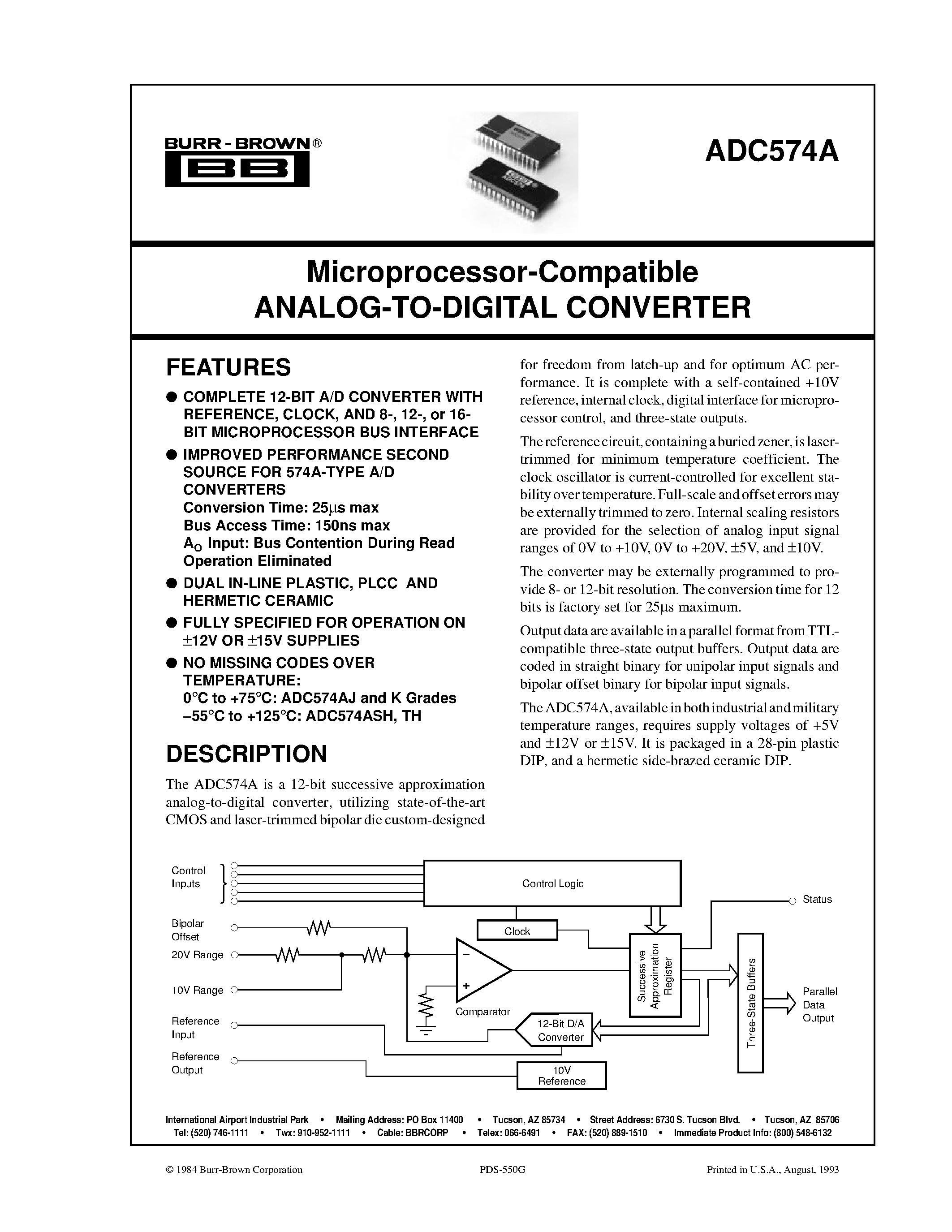Datasheet ADC574A page 1 Datasheet ADC574A - Microprocessor-Compatible ANALOG-TO-DIGITAL CONVERTER page 1