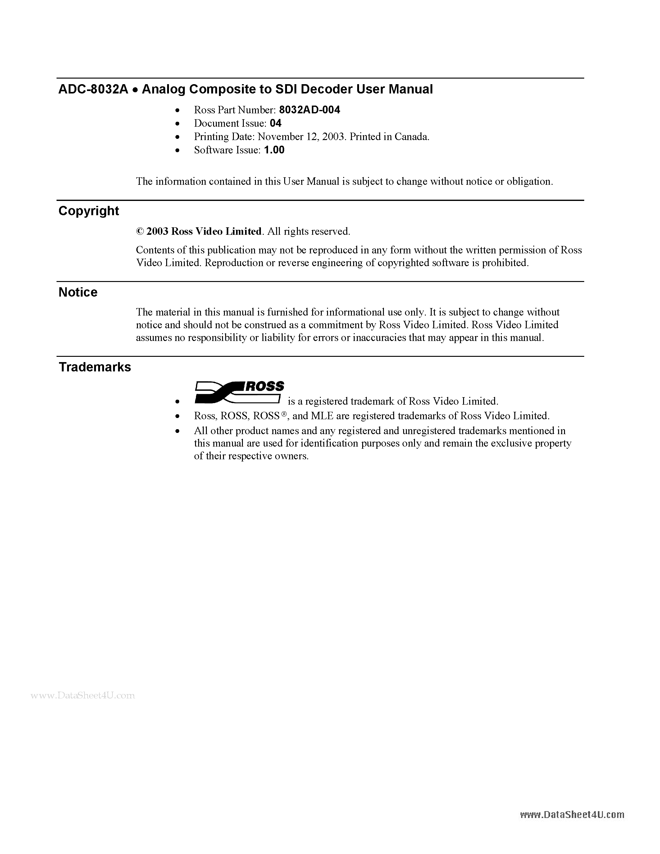Datasheet ADC8032A - Analog Composite to SDI Decoder page 2
