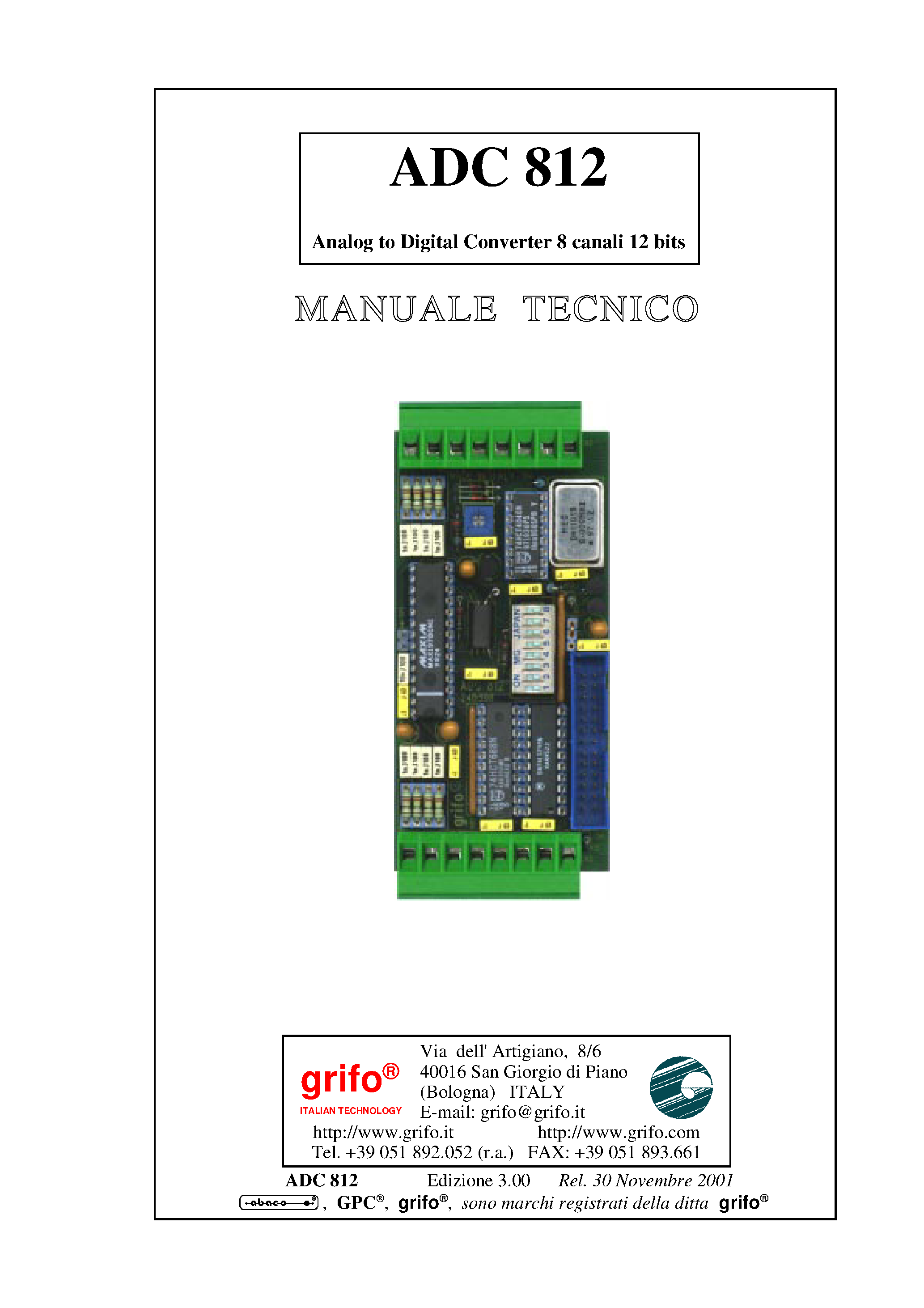 Datasheet ADC812 - Analog to Digital Converter 8 canali 12 bits page 1