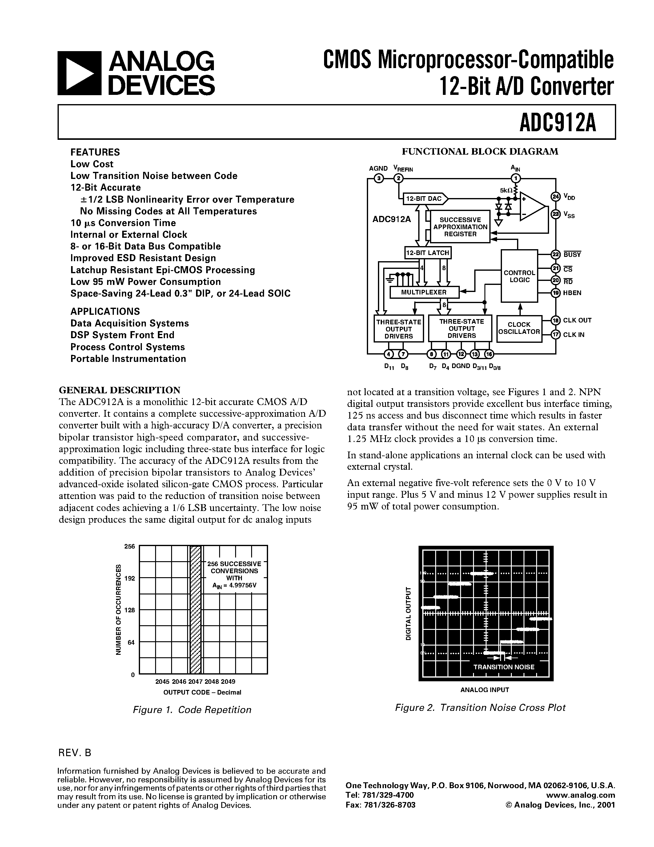 Datasheet ADC912AFS - CMOS Microprocessor-Compatible 12-Bit A/D Converter page 1