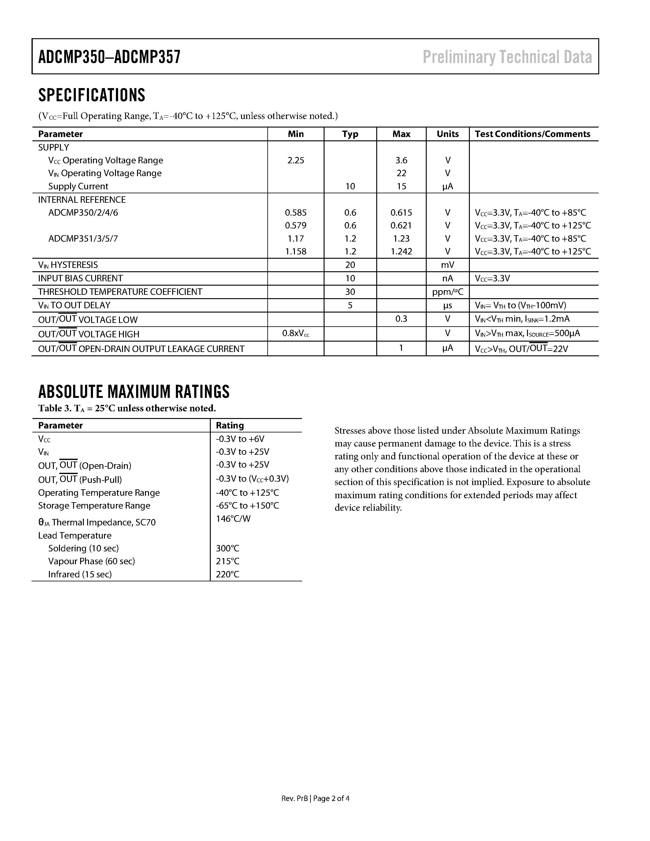 Datasheet ADCMP353 - Comparator and Reference Circuits page 2