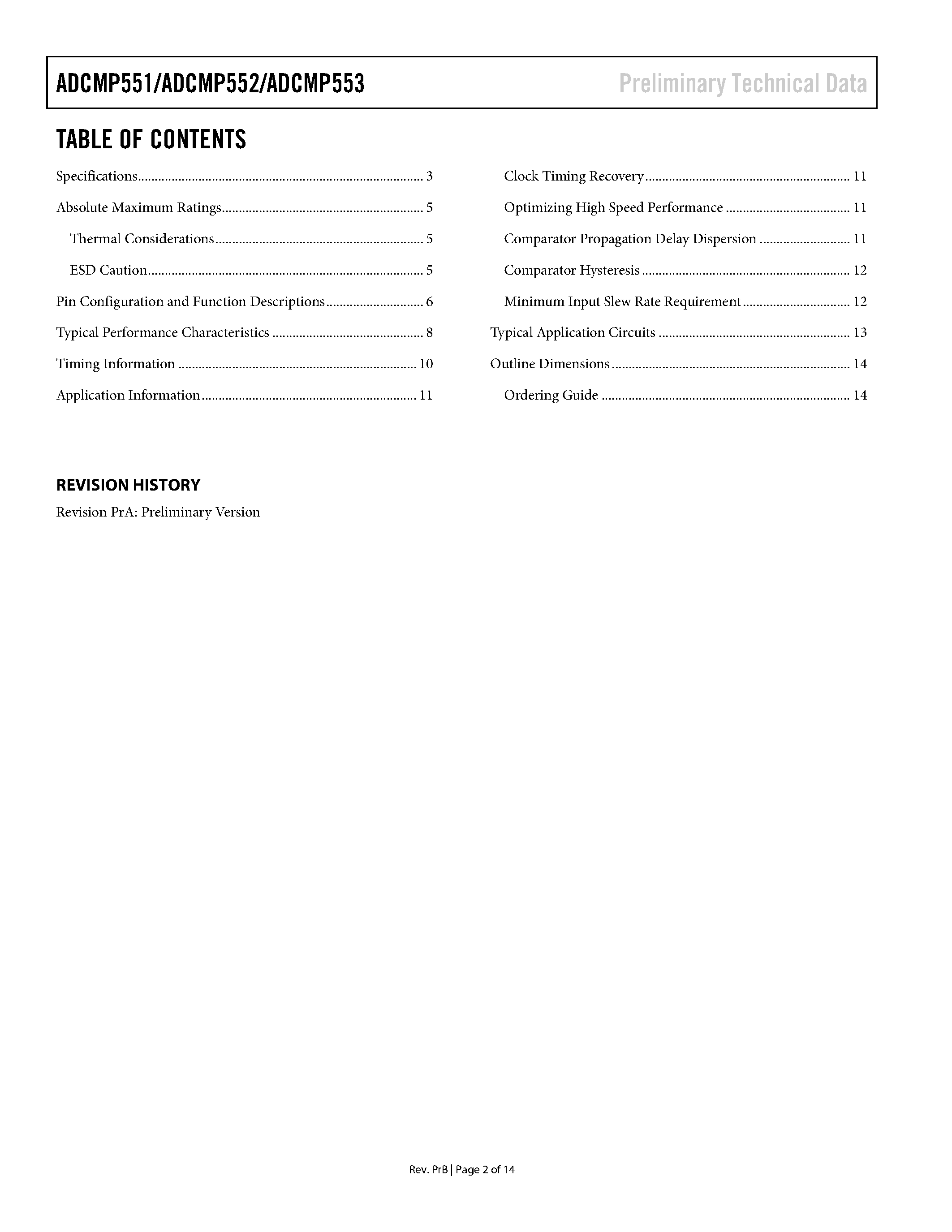 Datasheet ADCMP553BRM - Single Supply High Speed PECL Comparators page 2