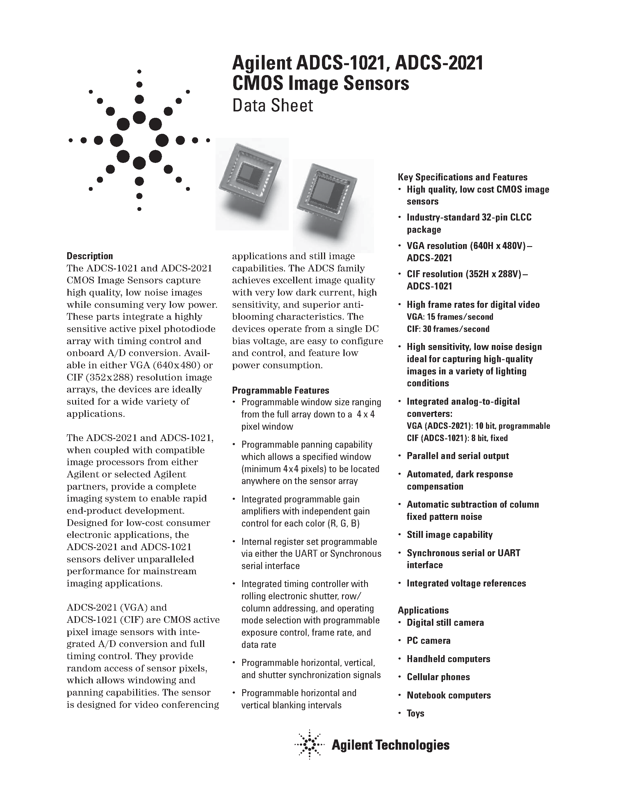 Даташит ADCS-1021 - CMOS Image Sensors страница 1
