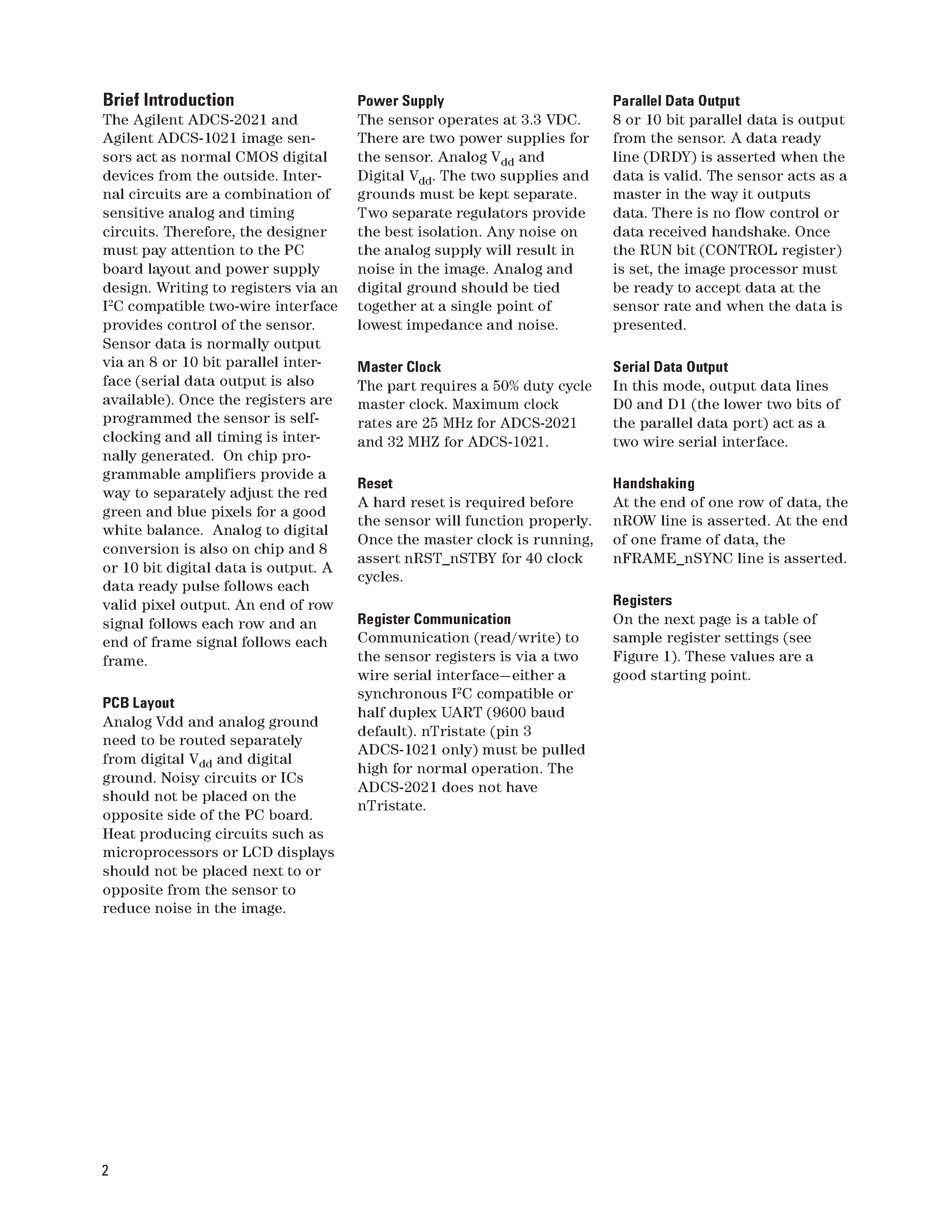 Даташит ADCS-1021 - CMOS Image Sensors страница 2