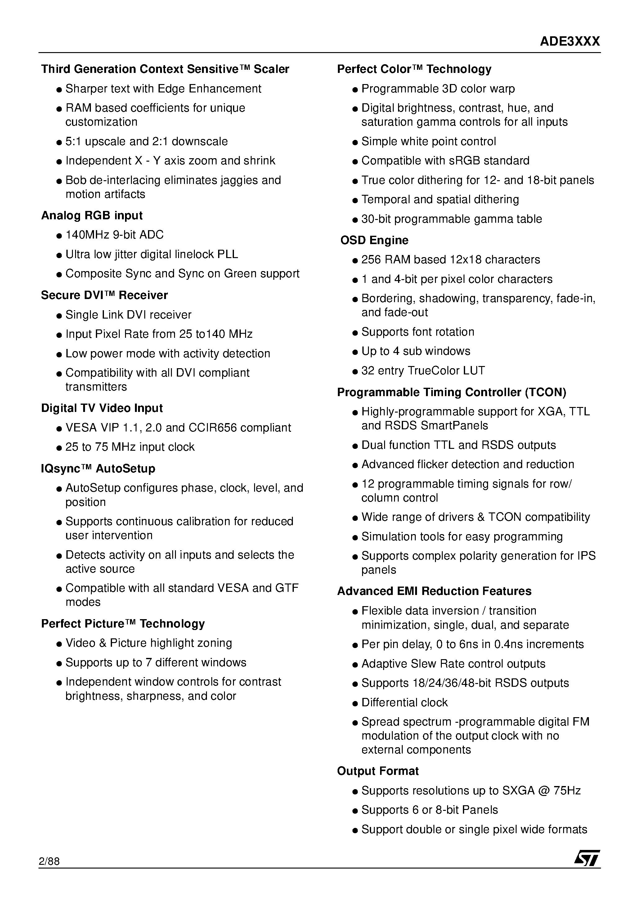 Datasheet ADE3300 - LCD Display Engines with Integrated DVI/ ADC and YUV Ports page 2