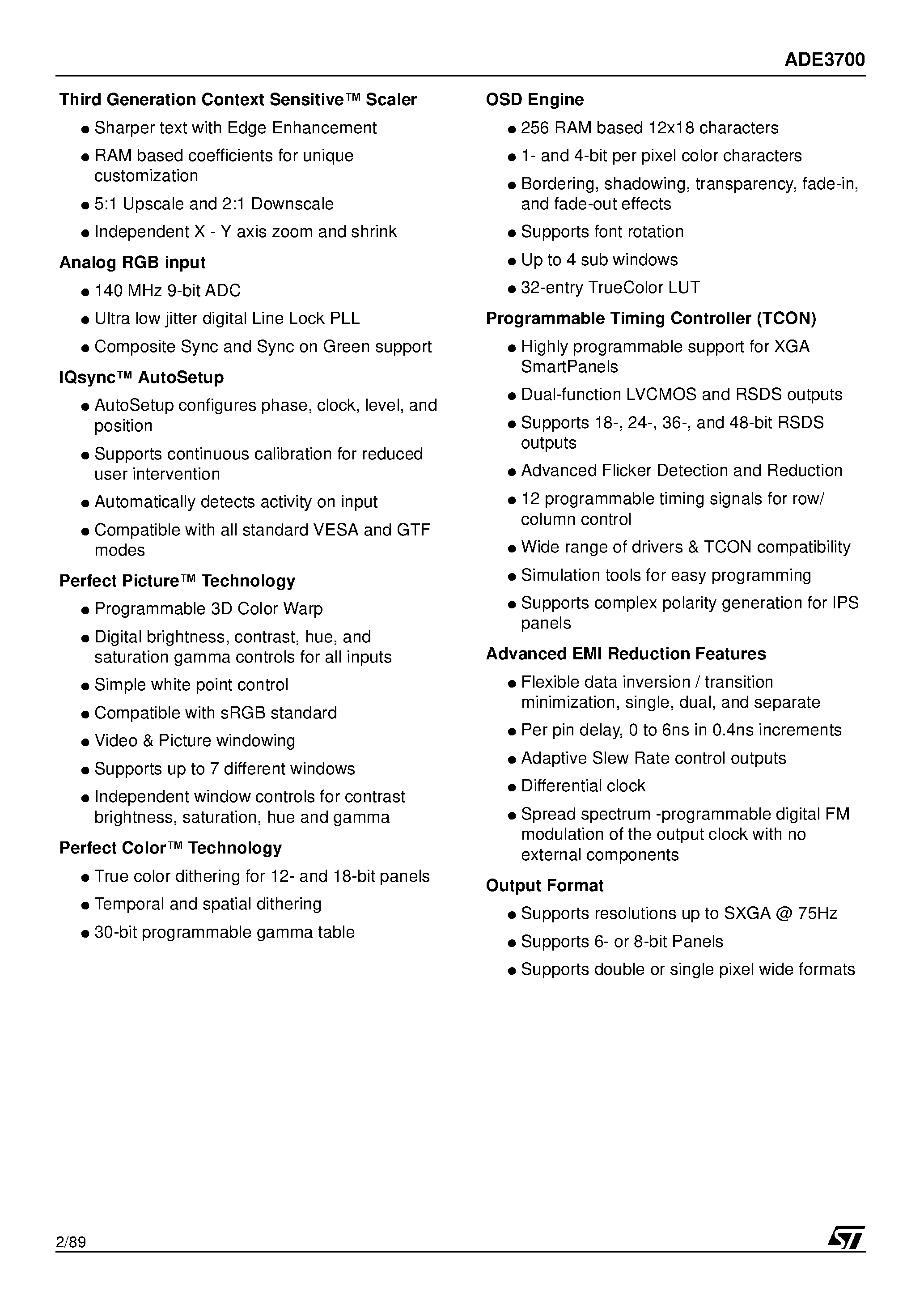Datasheet ADE3700 - Analog LCD Display Engine for XGA and SXGA Resolutions page 2