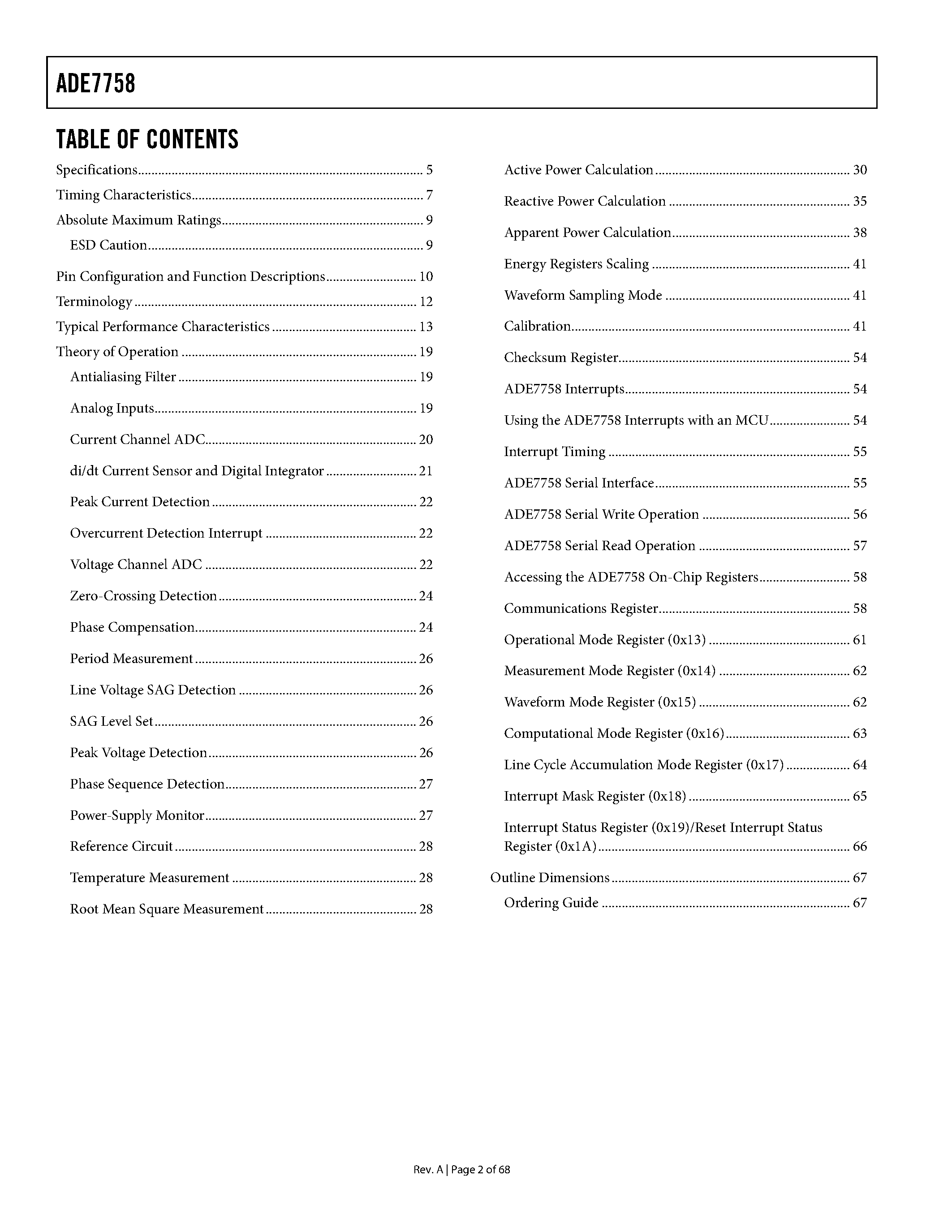 Даташит на микросхему ADE7758ARWZRL страница 2 Даташит ADE7758ARWZRL - Poly Phase Multifunction Energy Metering IC with Per Phase Information страница 2