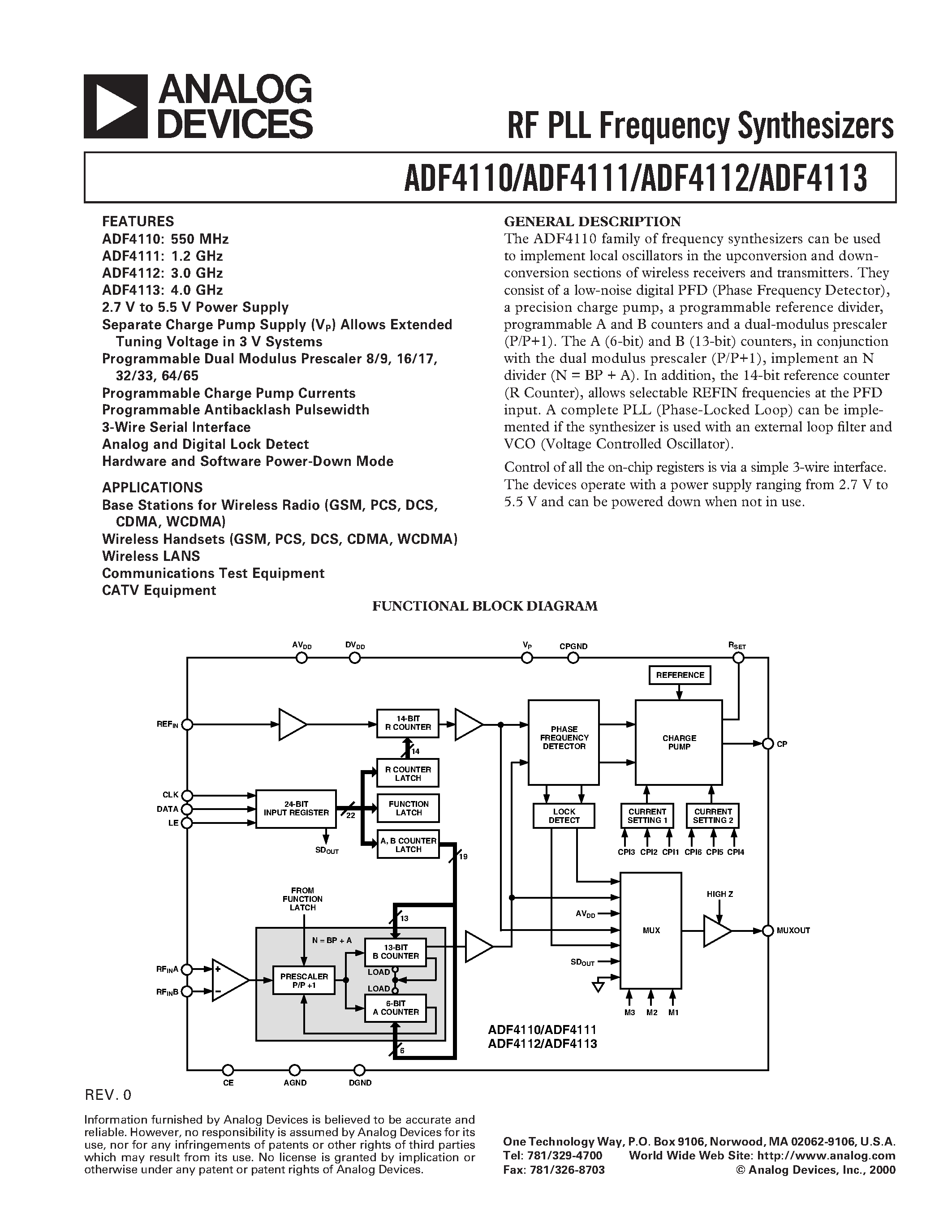 Datasheet ADF4110 - RF PLL Frequency Synthesizers page 1