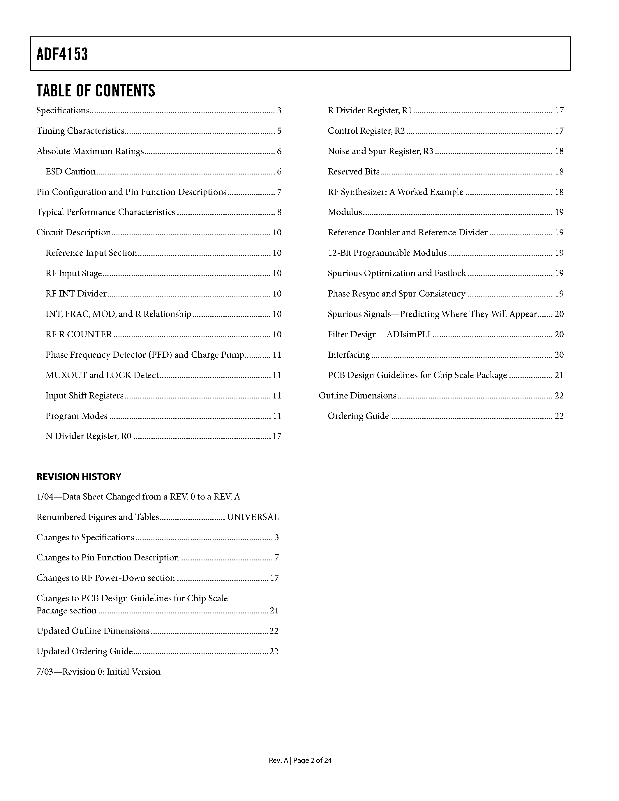 Datasheet ADF4153BRU-REEL7 - Fractional-N Frequency Synthesizer page 2