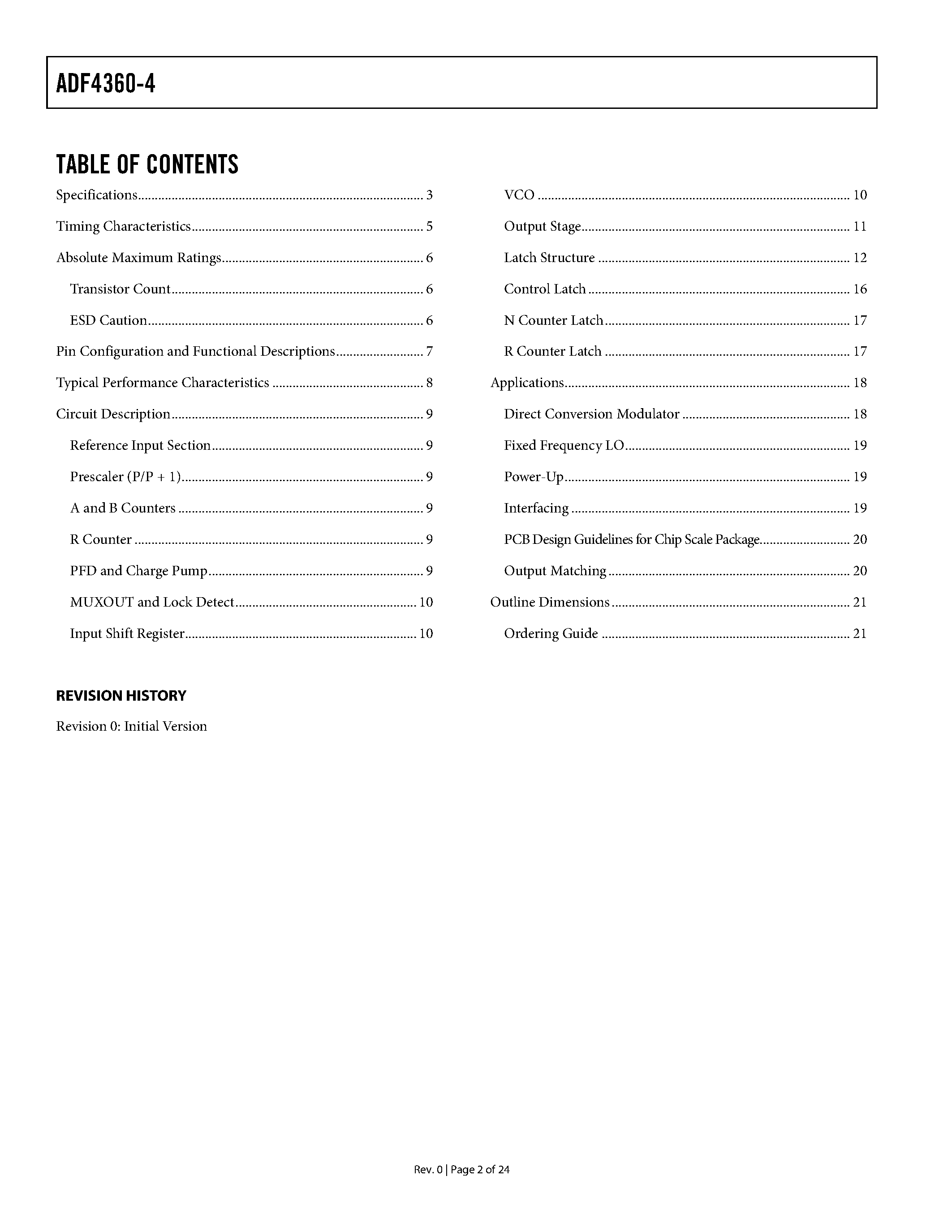 Datasheet ADF4360-4 - Integrated Synthesizer and VCO page 2