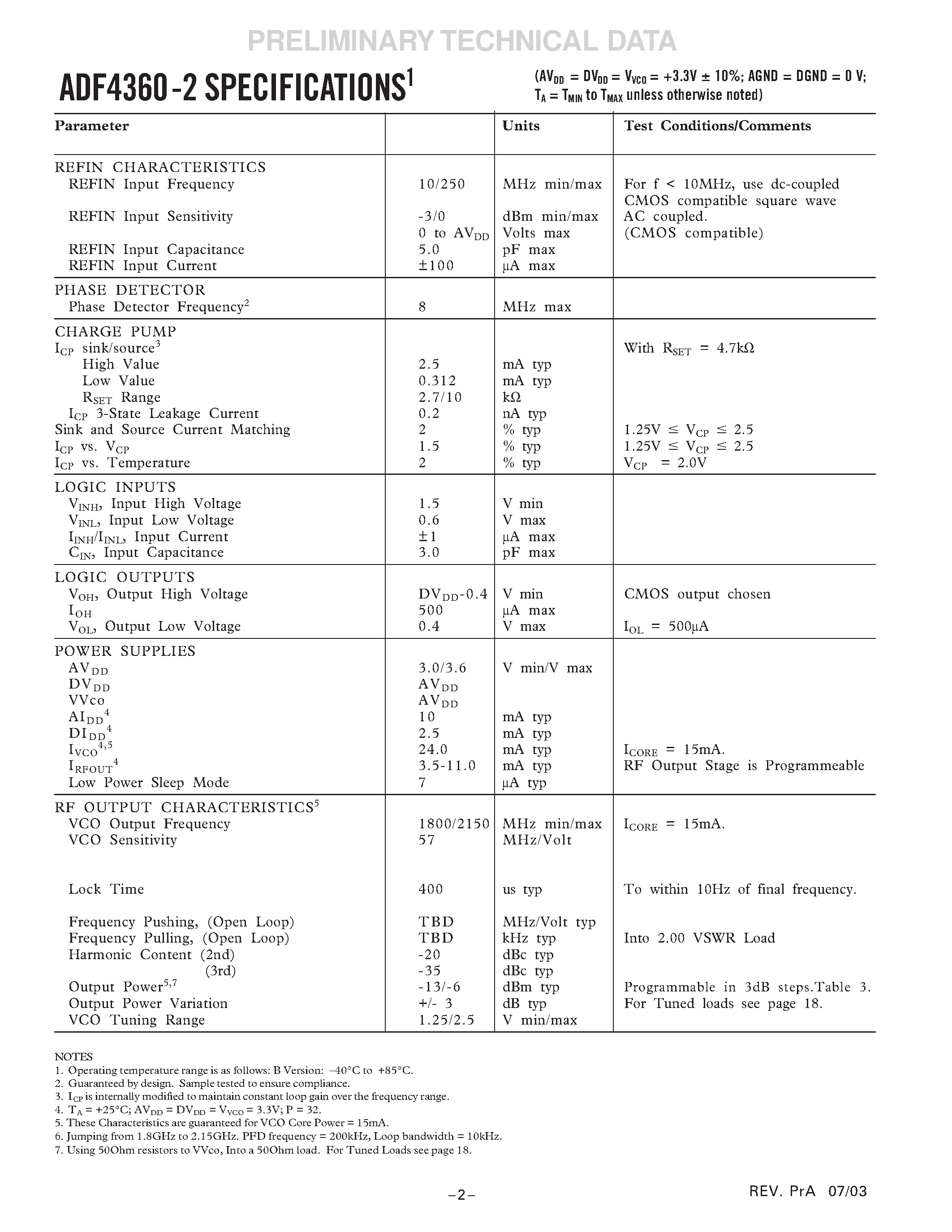 Datasheet ADF4360-7BCP - Integrated Synthesizer and VCO page 2