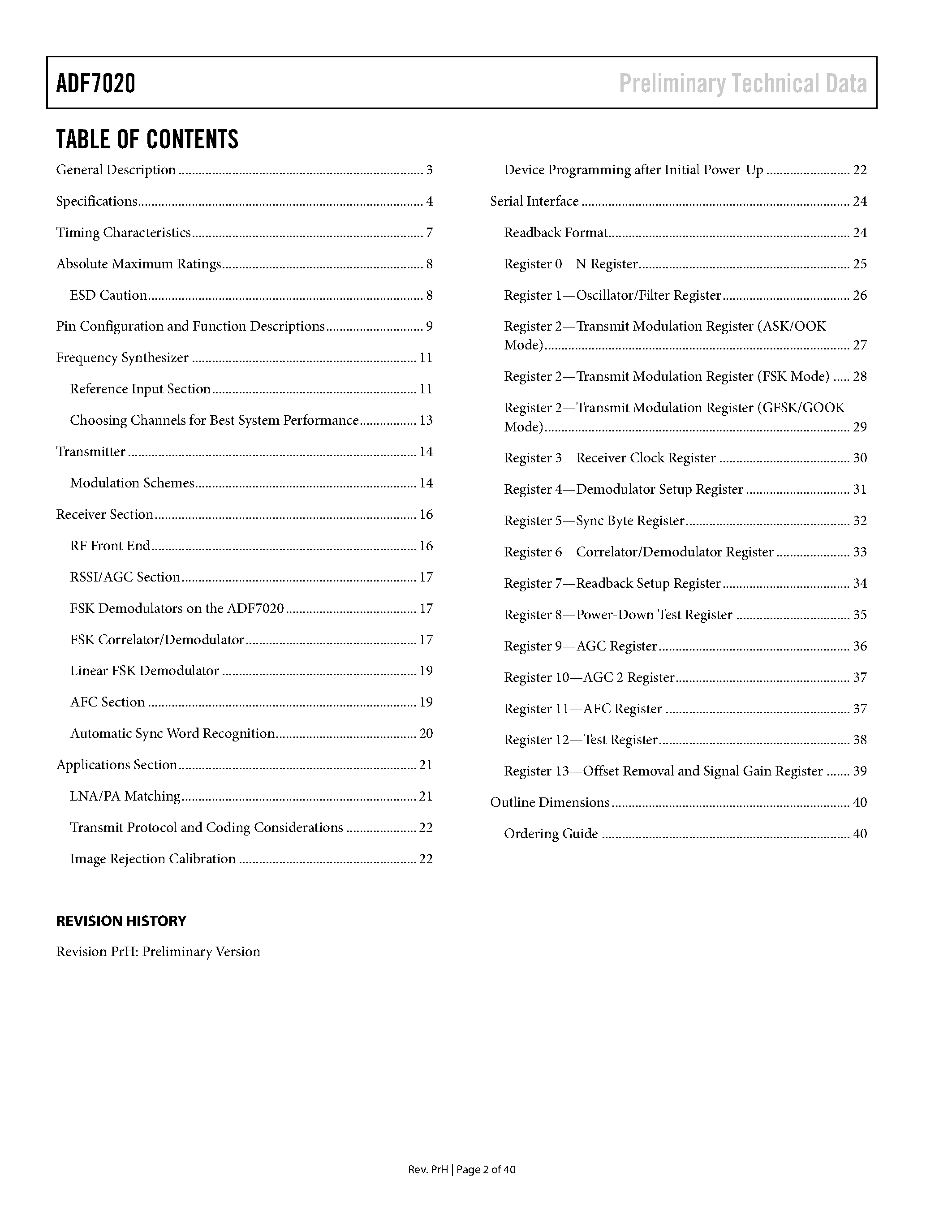 Даташит на микросхему ADF7020 страница 2 Даташит ADF7020 - High Performance ISM Band FSK/ASK Transceiver IC страница 2