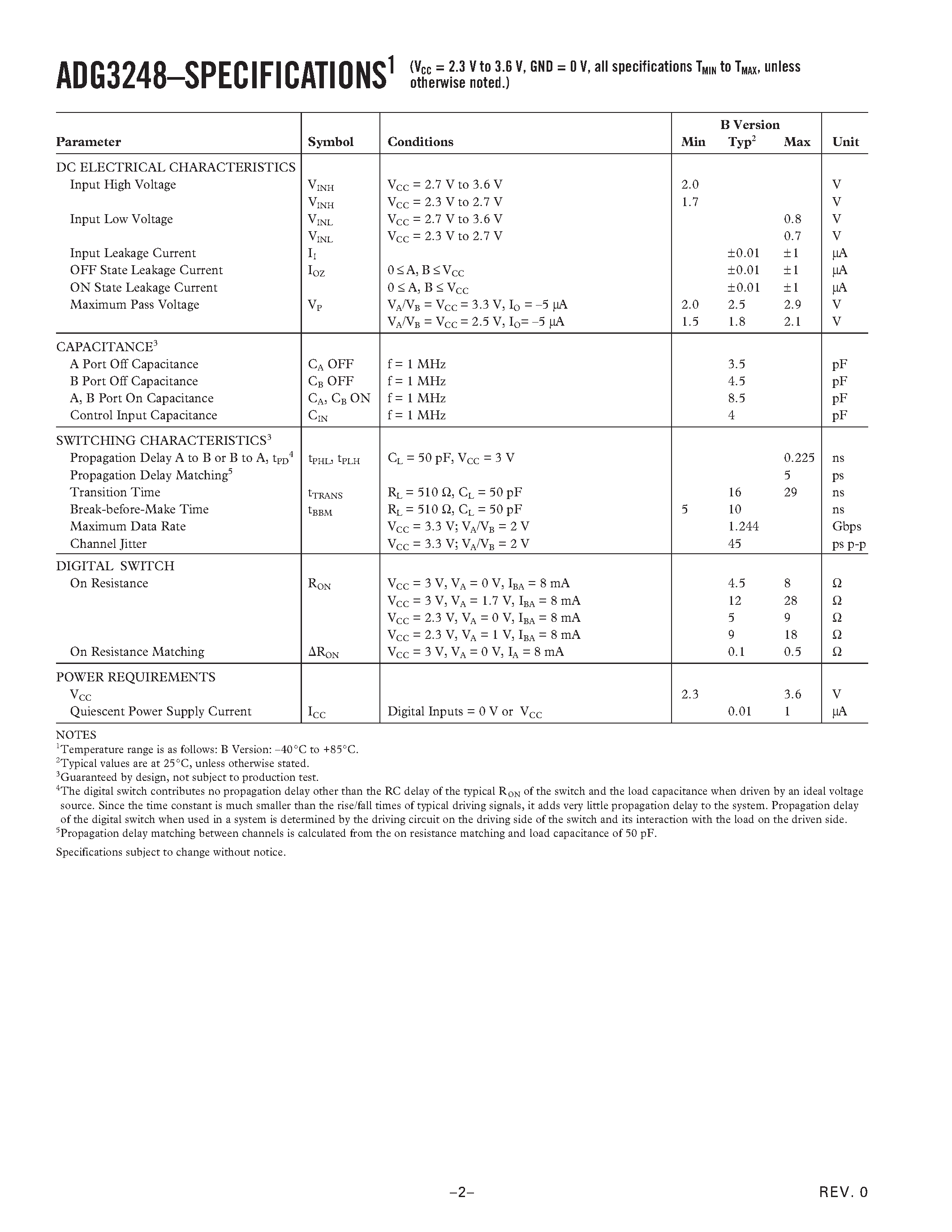 Datasheet ADG3248BKS-R2 - 2.5 V/ 3.3 V/ 2 :1 Multiplexer/ Demultiplexer Bus Switch page 2