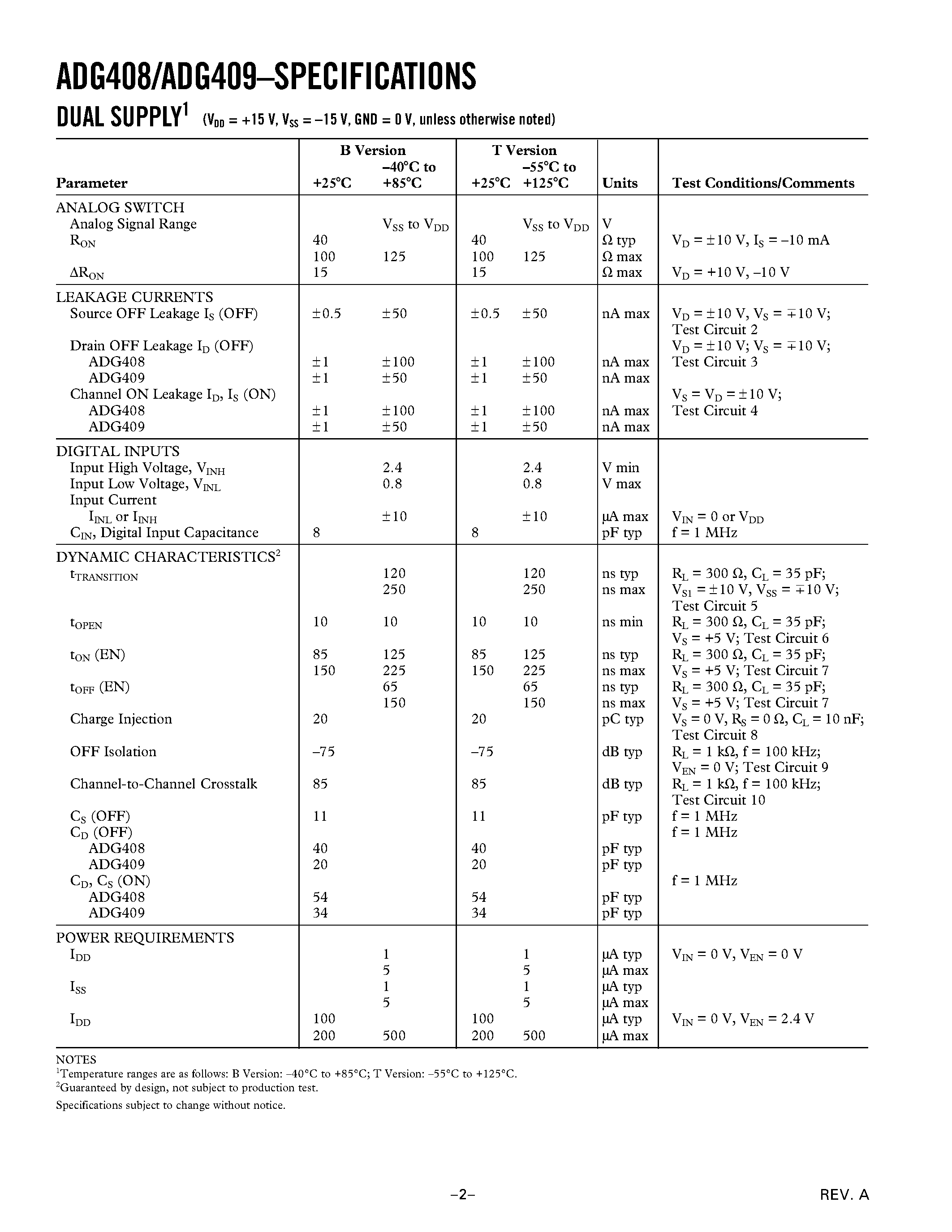 Даташит ADG409TQ - LC2MOS 4-/8-Channel High Performance Analog Multiplexers страница 2