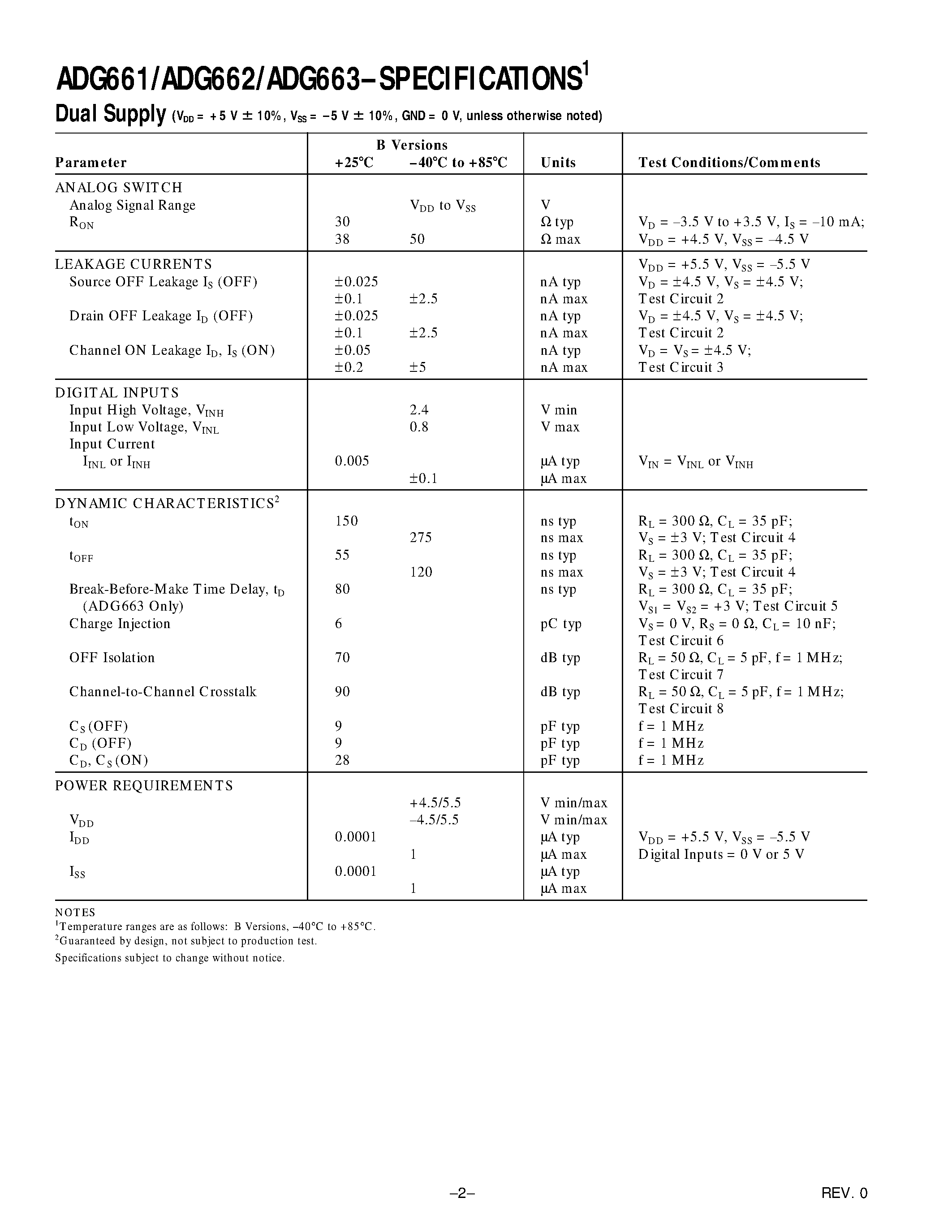 Datasheet ADG662 - LC2MOS Precision 5 V Quad SPST Switches page 2