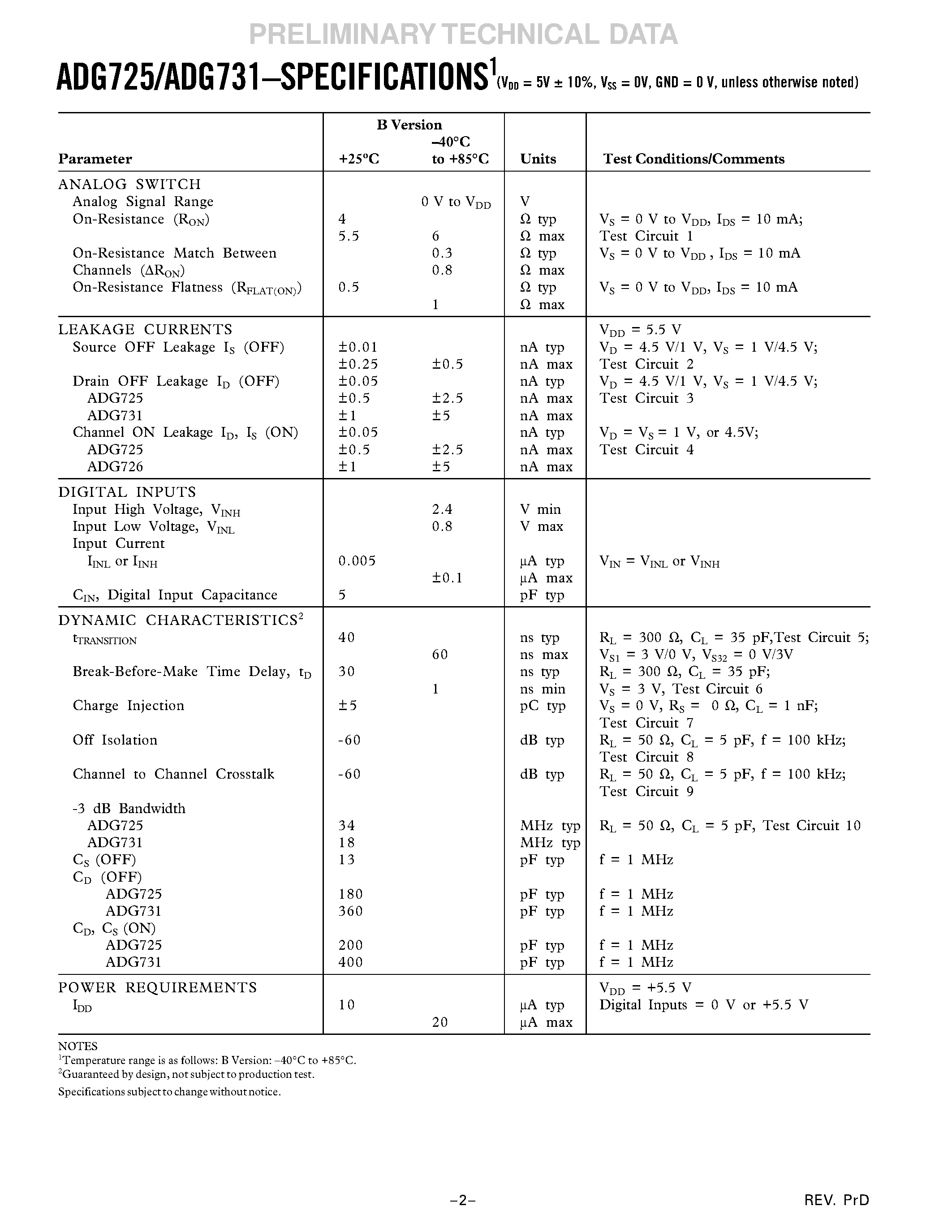 Datasheet ADG725BCP - 16-/32- Channel/ Serially Controlled 4 1.8 V to 5.5 V/ 2.5 V/ Analog Multiplexers page 2