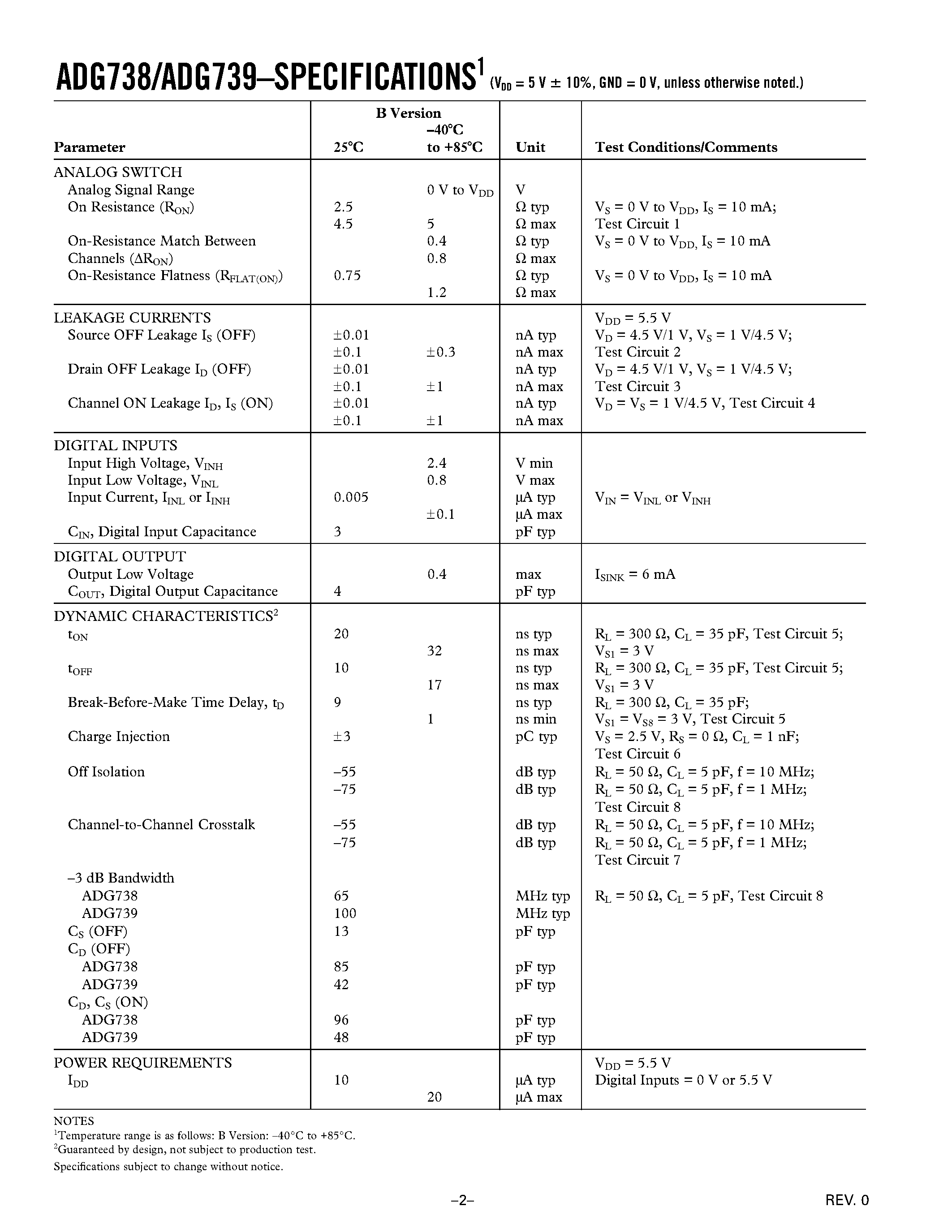 Datasheet ADG738 - CMOS/ Low-Voltage/ 3-Wire Serially-Controlled/ Matrix Switches page 2