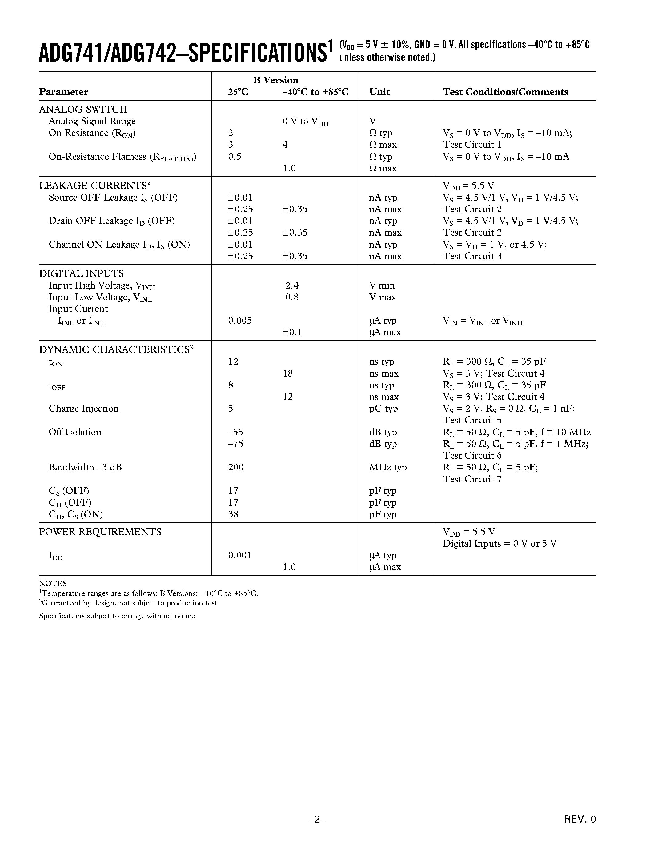Datasheet ADG741BKS - CMOS Low Voltage 2ohm SPST Switches in SC70 Packages page 2