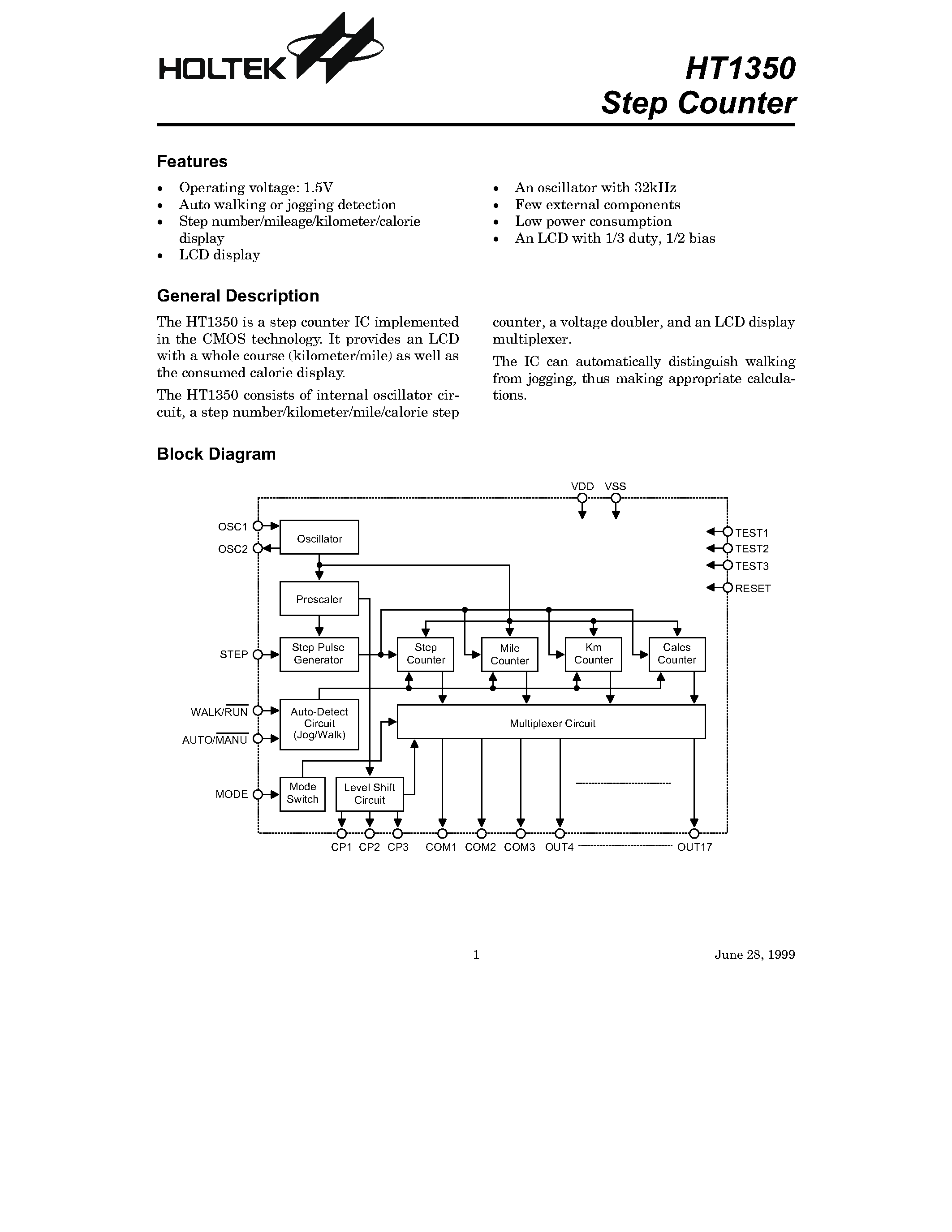 Даташит HT1350 - Step Counter страница 1