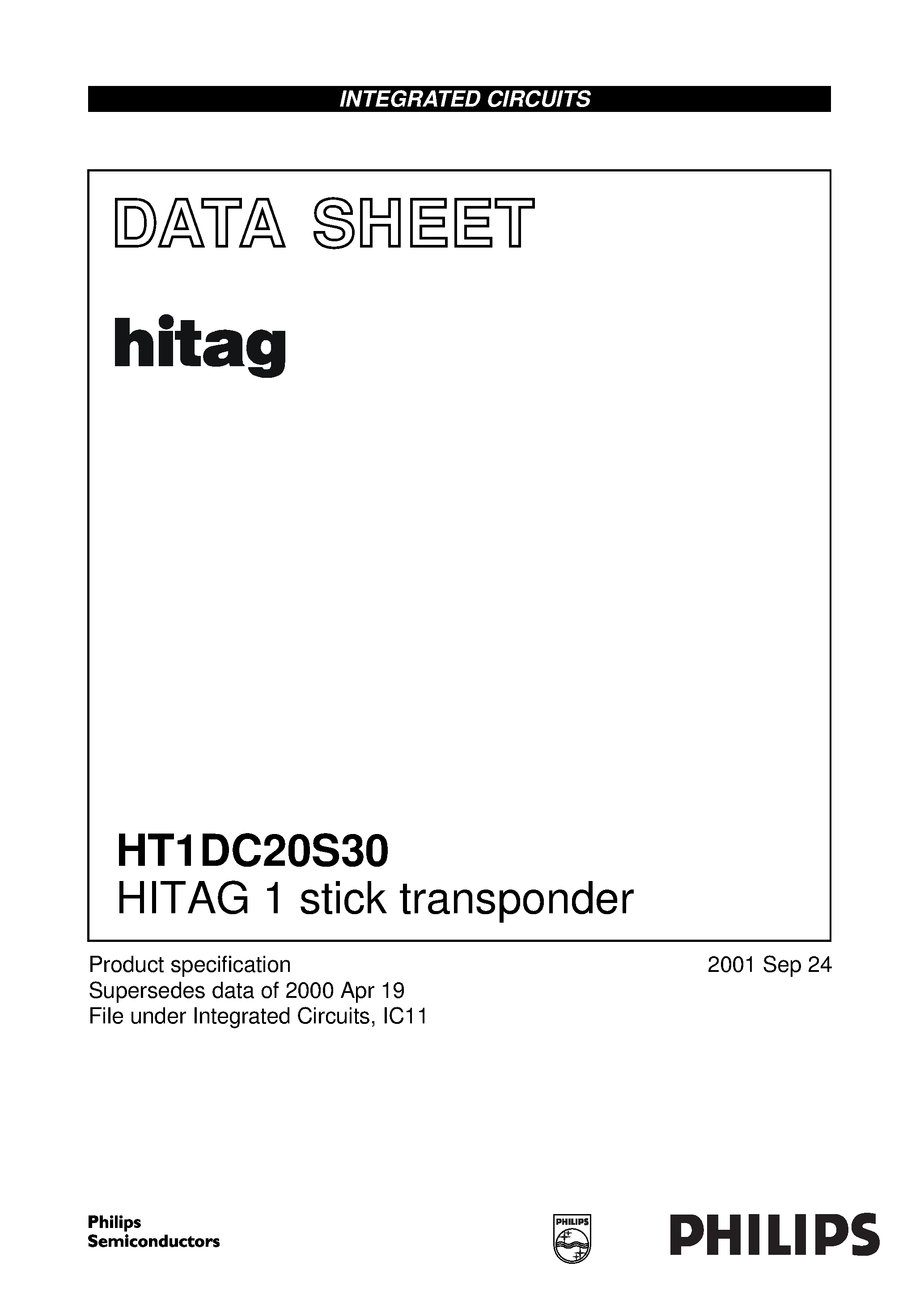Даташит HT1DC20S30 - HITAG 1 stick transponder страница 1