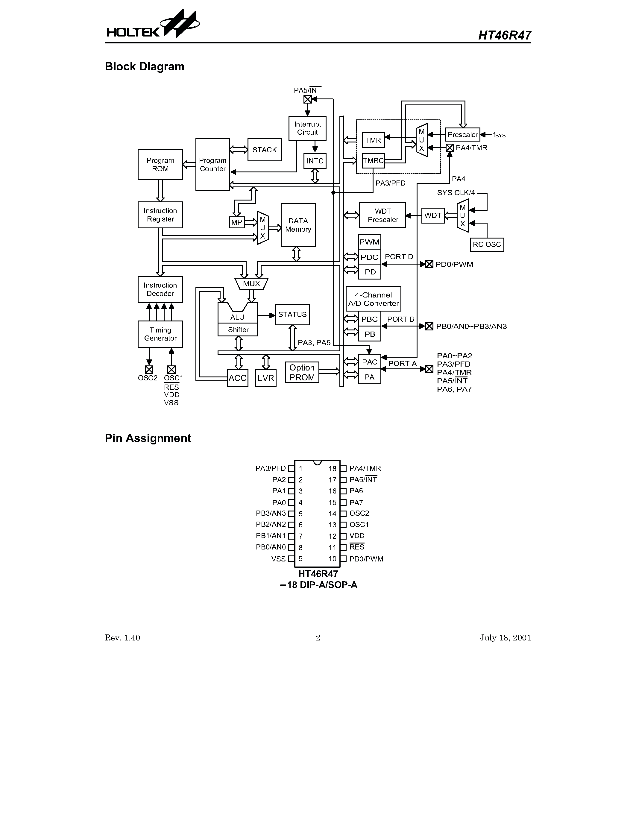 Datasheet HT46R47 - 8-Bit OTP Battery Charger Controller page 2