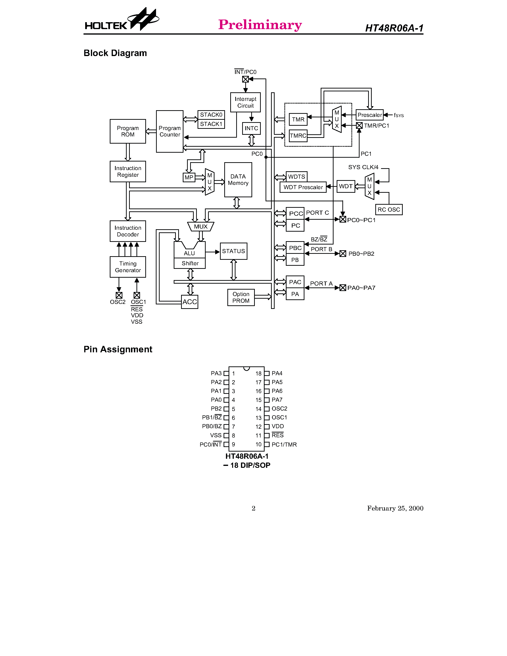 Даташит HT48R06A-1 - 8-Bit OTP Microcontroller страница 2