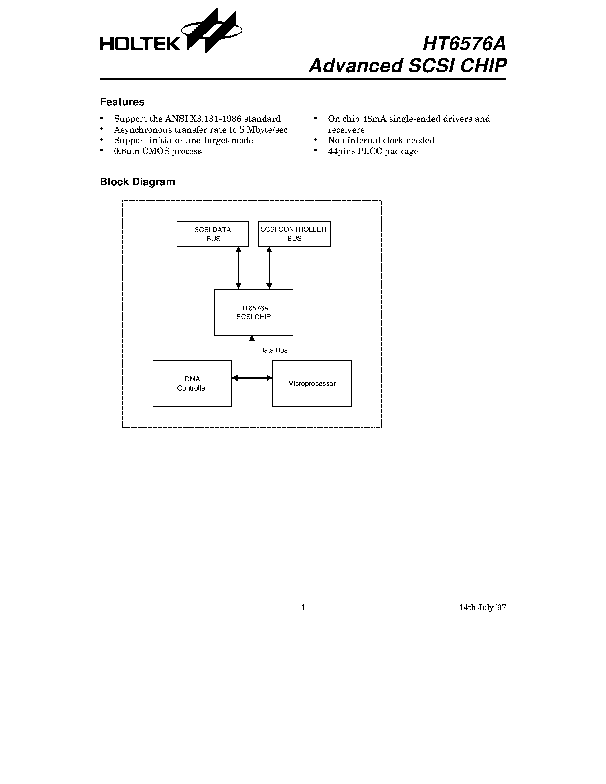 Datasheet HT6576 - Advanced SCSI CHIP page 1
