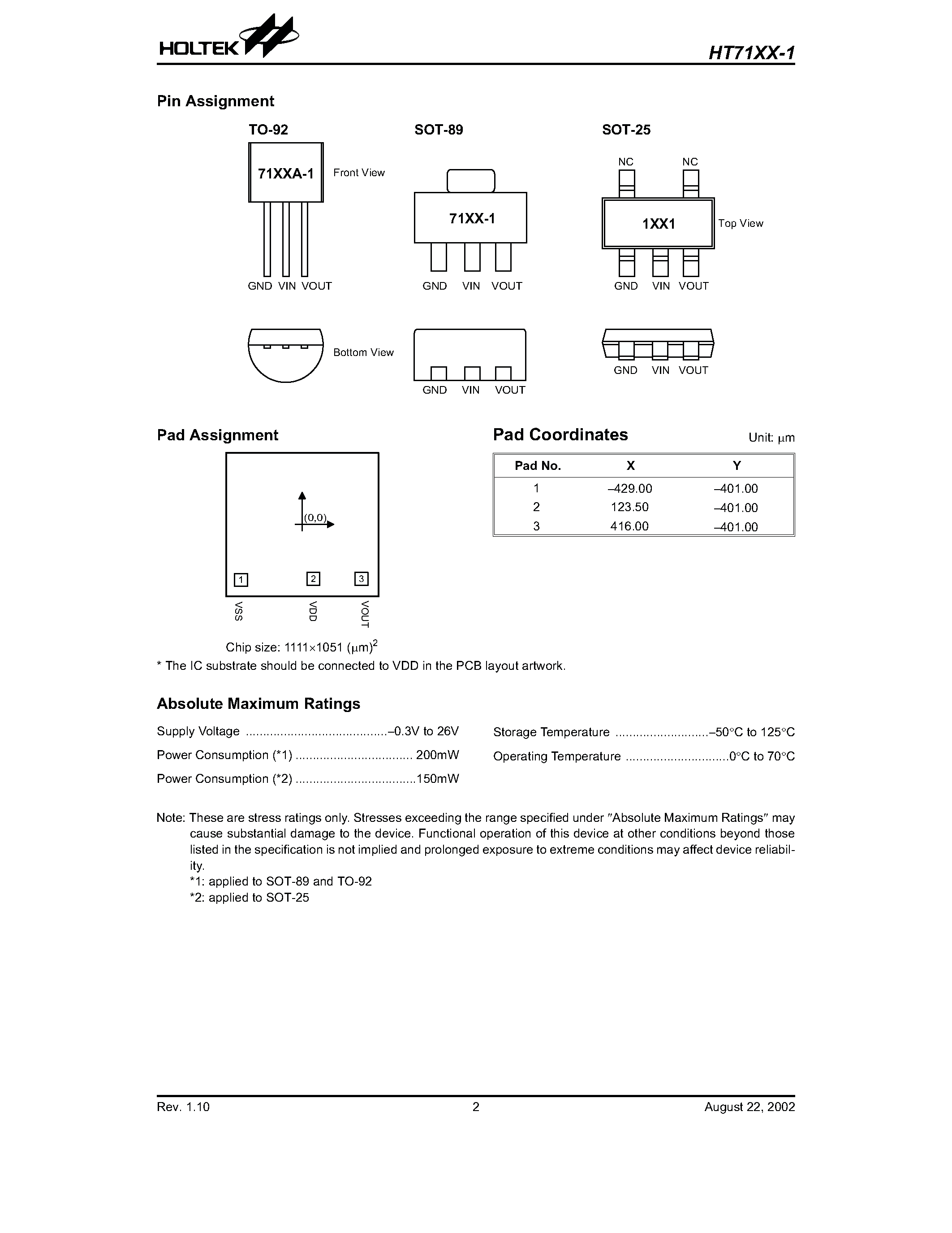 Даташит HT71XX-1 - 30mA Voltage Regulator страница 2