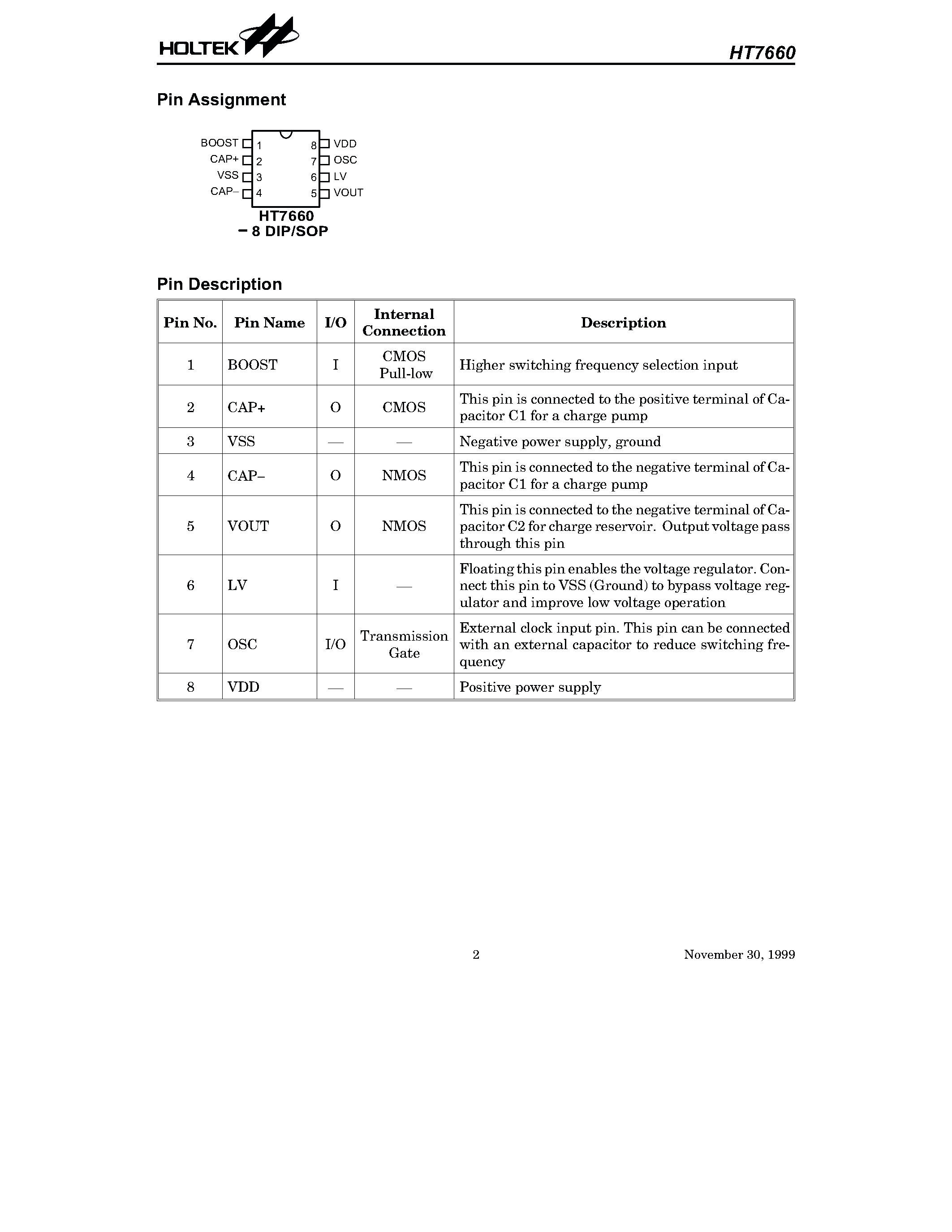 Datasheet HT7660 - CMOS Switched-Capacitor Voltage Converter page 2