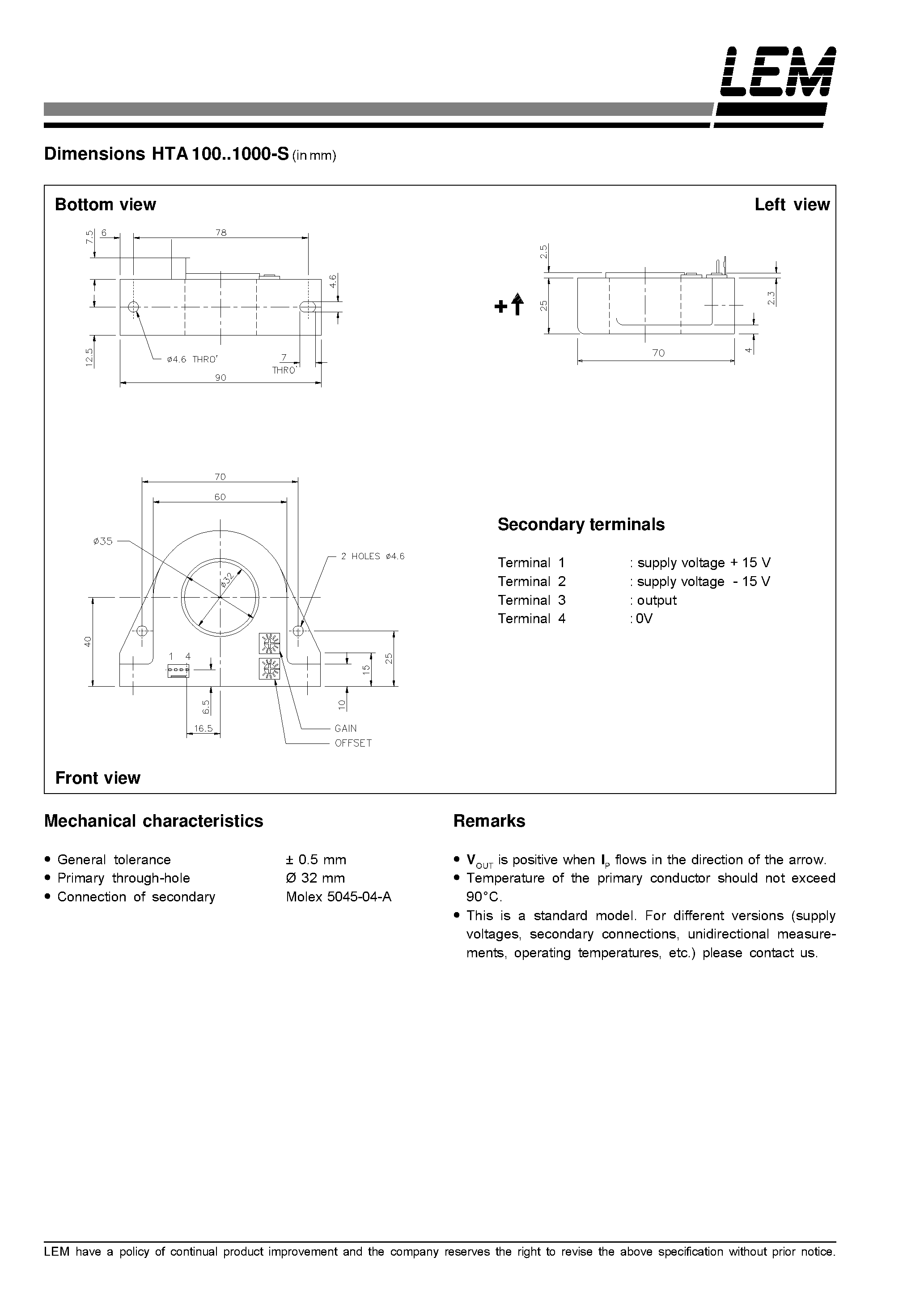 Datasheet HTA200-S - Current Transducer HTA 100~1000-S page 2