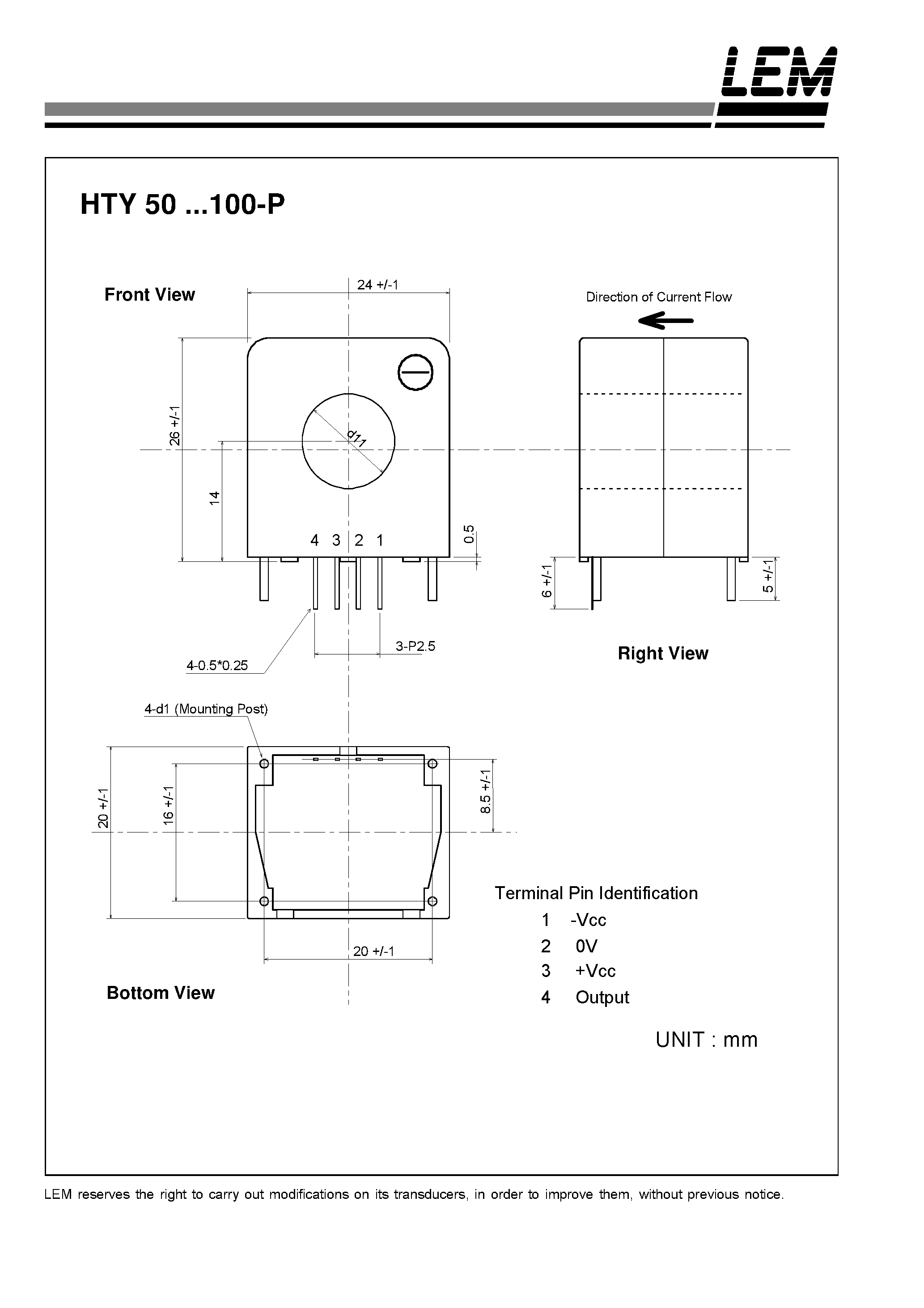 Datasheet HTY75-P - Current Transducer HTY 50~100-P page 2