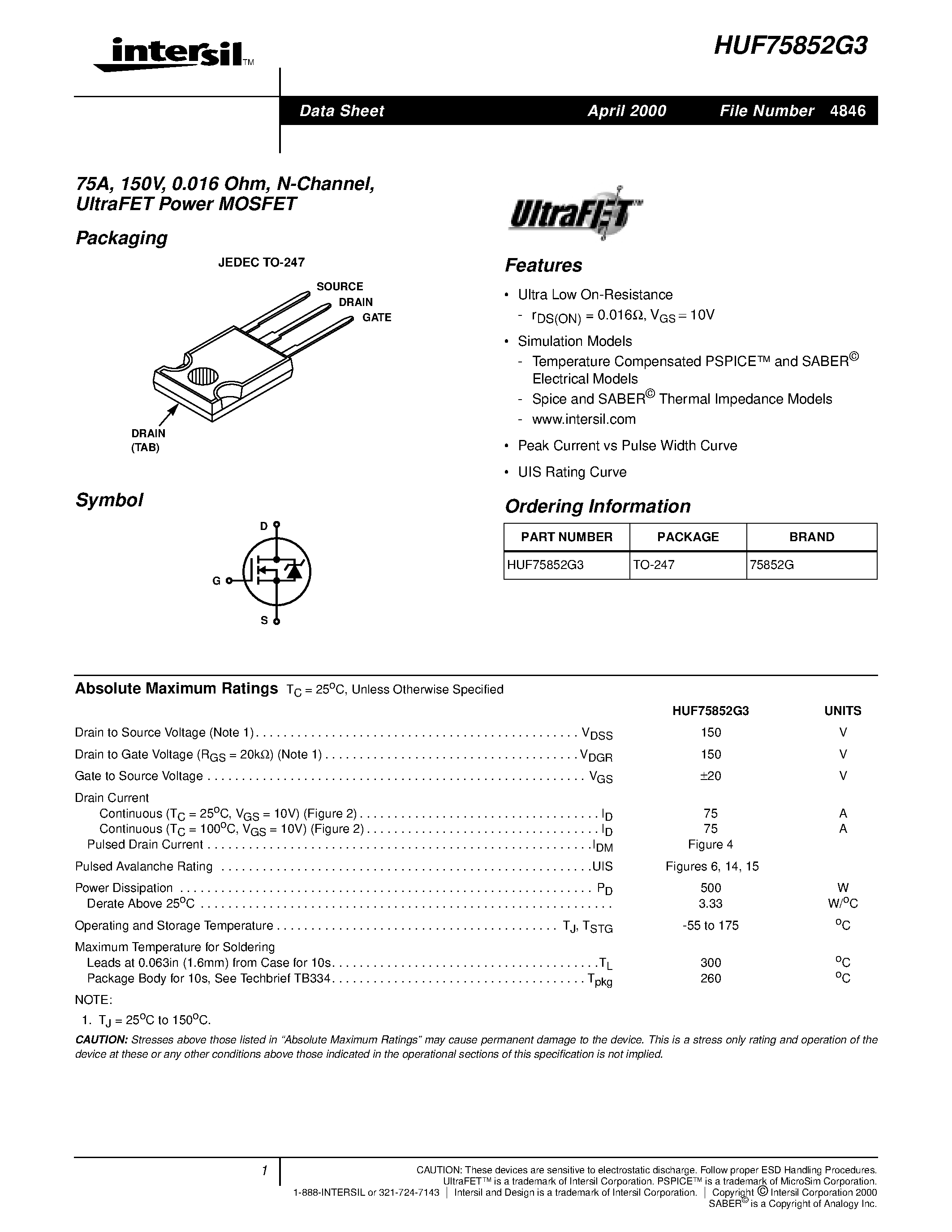 Datasheet HUF76009D3S - 20A/ 20V/ 0.027 Ohm/ N-Channel/ Logic Level Power MOSFETs page 1