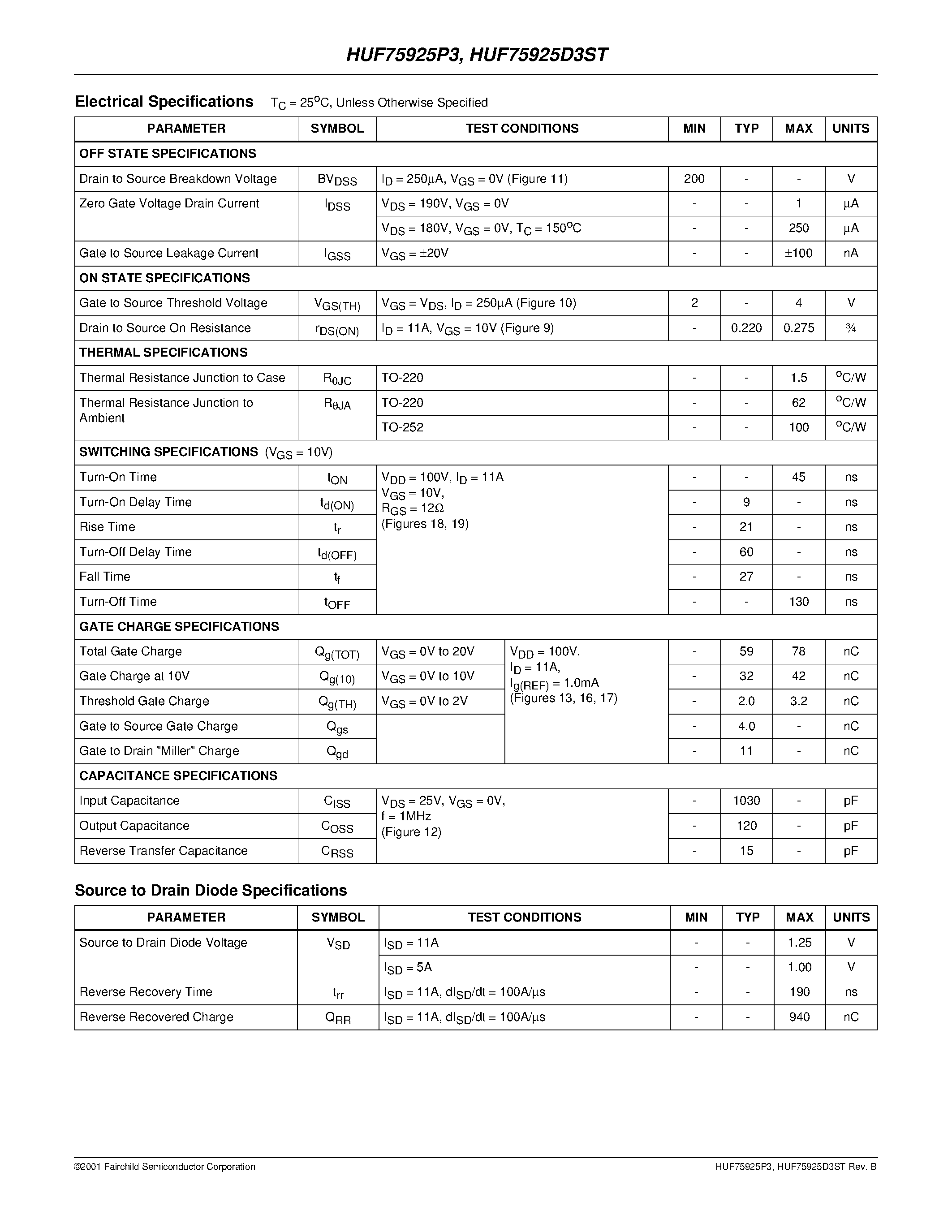 Datasheet HUF75831SK8 page 2 Datasheet HUF75831SK8 - 3A/ 150V/ 0.095 Ohm/ N-Channel/ UltraFET Power MOSFET page 2