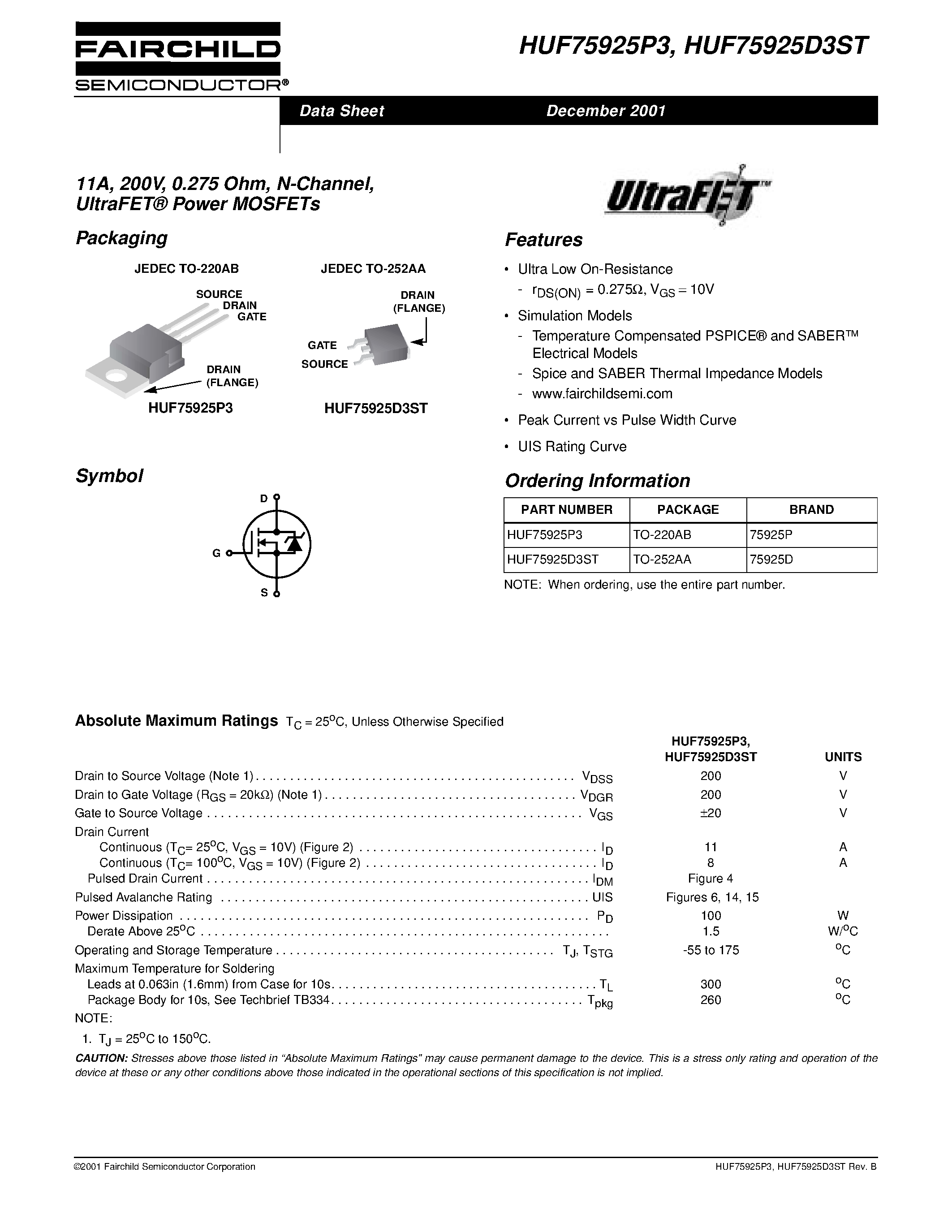 Datasheet HUF76009D3S - 20A/ 20V/ 0.027 Ohm/ N-Channel/ Logic Level Power MOSFETs page 1