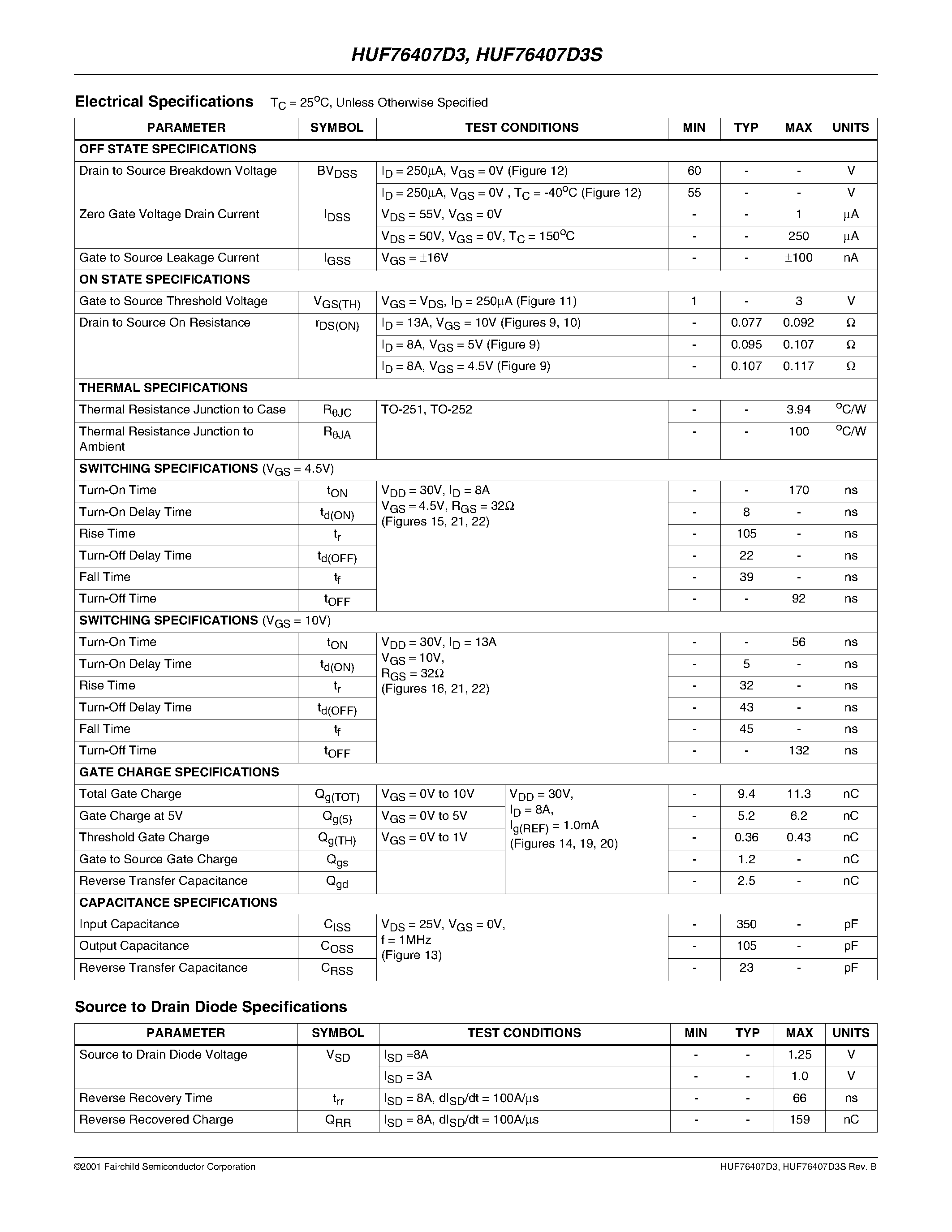 Datasheet HUF76407D3S page 2 Datasheet HUF76407D3S - 11A/ 60V/ 0.107 Ohm/ N-Channel/ Logic Level UltraFET Power MOSFET page 2