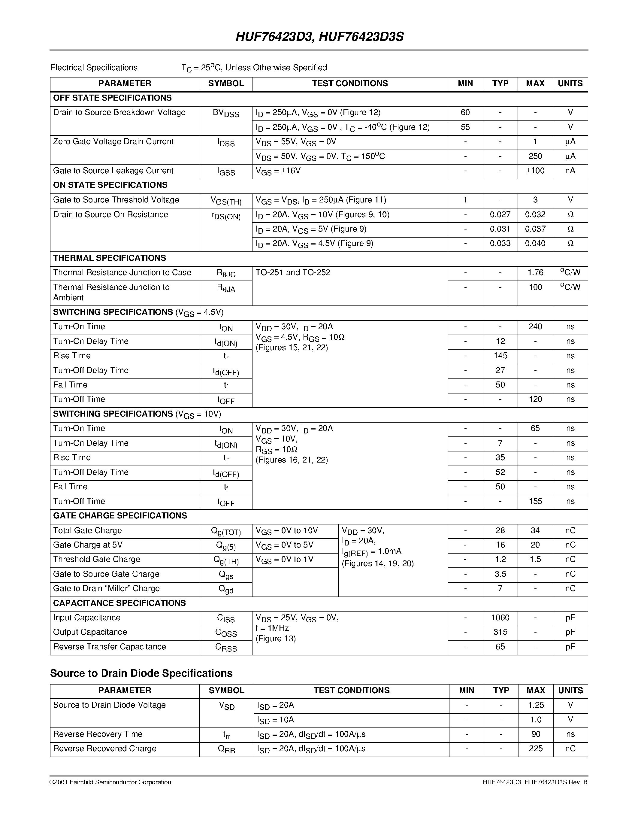 Datasheet HUF76437S3S - 64A/ 60V/ 0.017 Ohm/ N-Channel/ Logic Level UltraFET Power MOSFET page 2