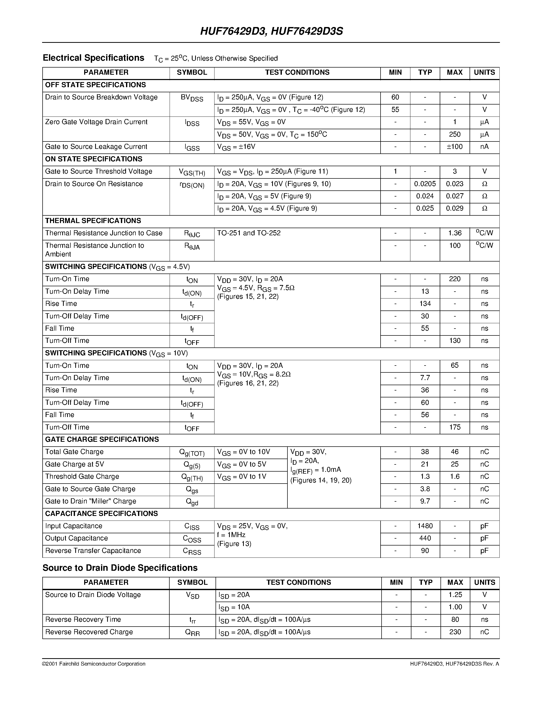 Datasheet HUF76439S3S page 2 Datasheet HUF76439S3S - 71A/ 60V/ 0.014 Ohm/ N-Channel/ Logic Level UltraFET Power MOSFET page 2