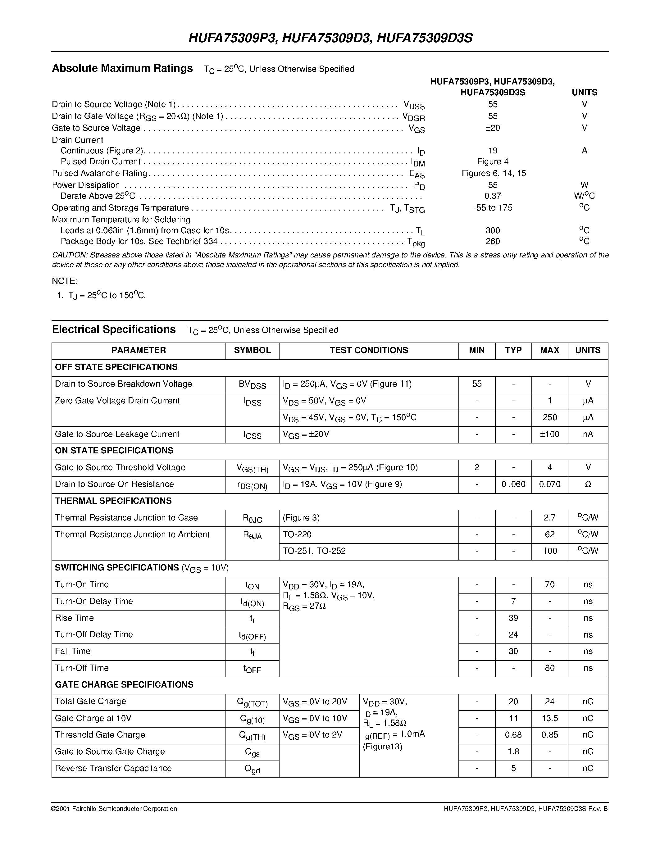 Даташит на микросхему HUFA75309D3 страница 2 Даташит HUFA75309D3 - 19A/ 55V/ 0.070 Ohm/ N-Channel UltraFET Power MOSFETs страница 2
