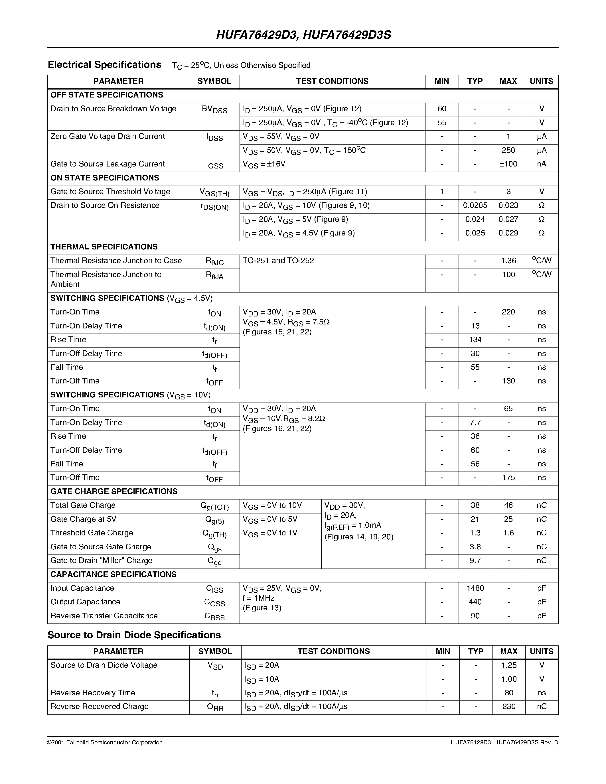 Datasheet HUFA76429D3S page 2 Datasheet HUFA76429D3S - 20A/ 60V/ 0.027 Ohm/ N-Channel/ Logic Level UltraFET Power MOSFETs page 2