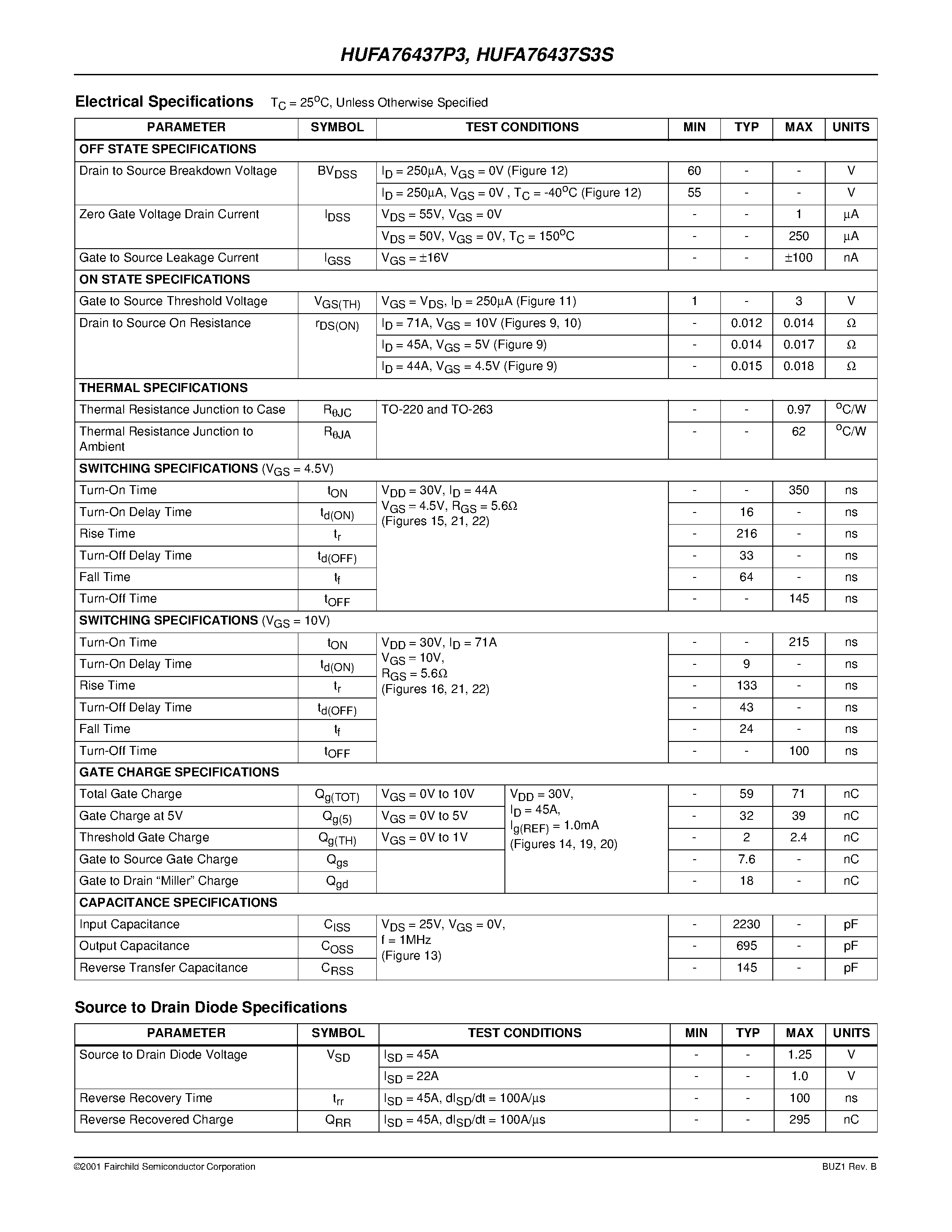 Datasheet HUFA76437S3S - 64A/ 60V/ 0.017 Ohm/ N-Channel/ Logic Level UltraFET Power MOSFETs page 2