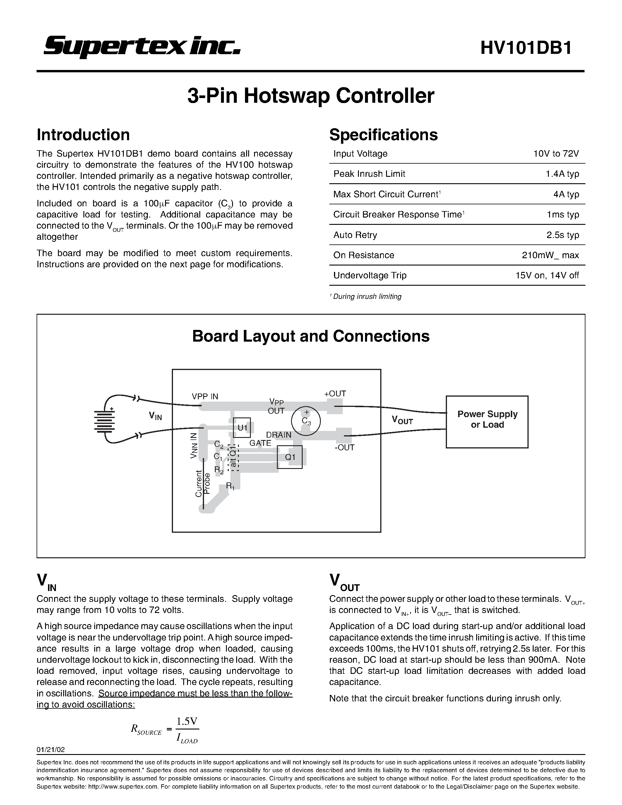 Даташит HV101DB1 - 3-Pin Hotswap Controller страница 1