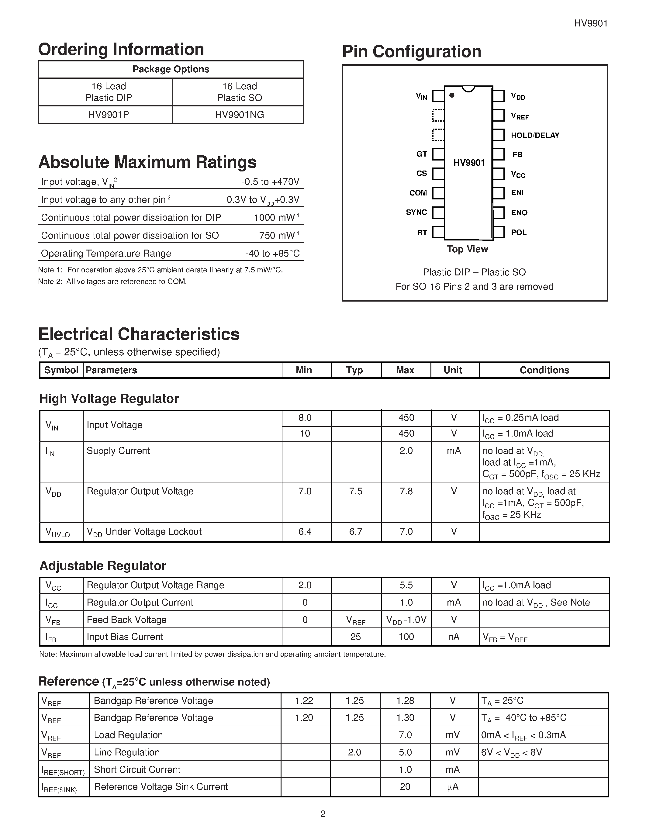 Даташит HV9901P - Universal Relay Driver страница 2