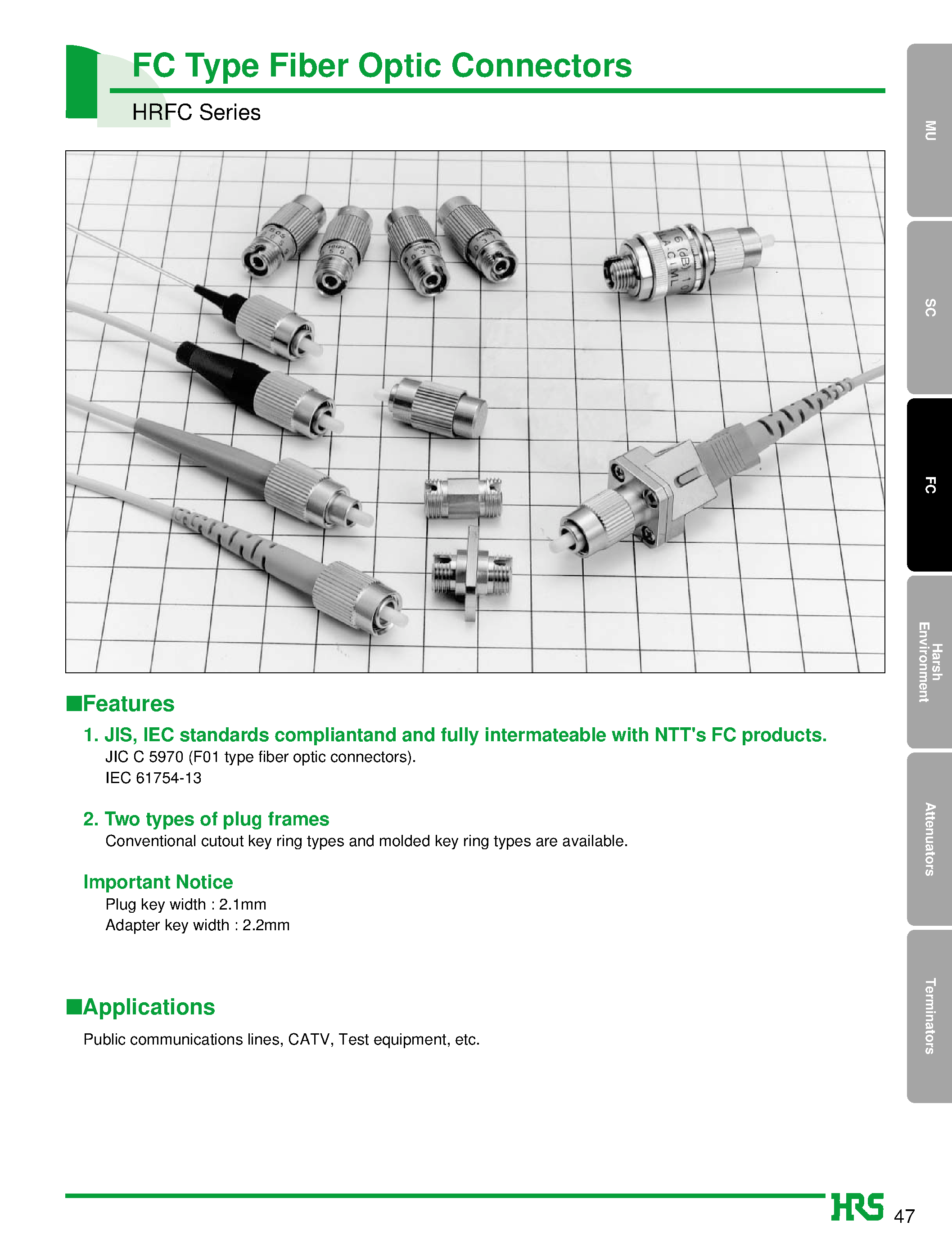 Даташит HRFC-P1-H - FC Type Fiber Optic Connectors страница 1