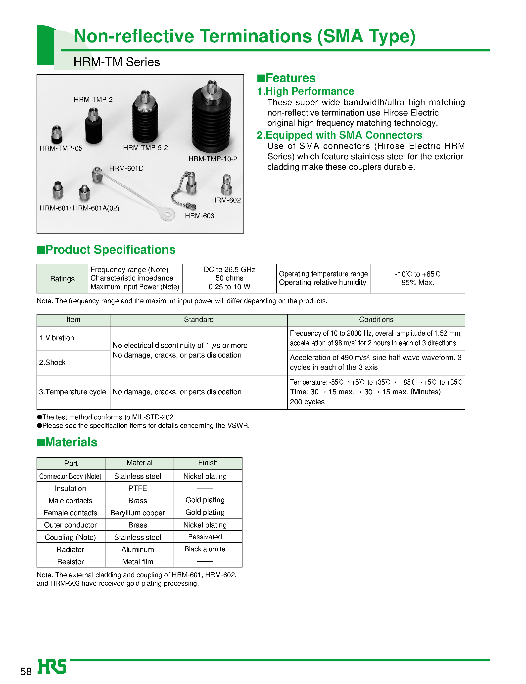 Datasheet HRM-TMP-5-2 page 1 Datasheet HRM-TMP-5-2 - Non-reflective Terminations (SMA Type) page 1